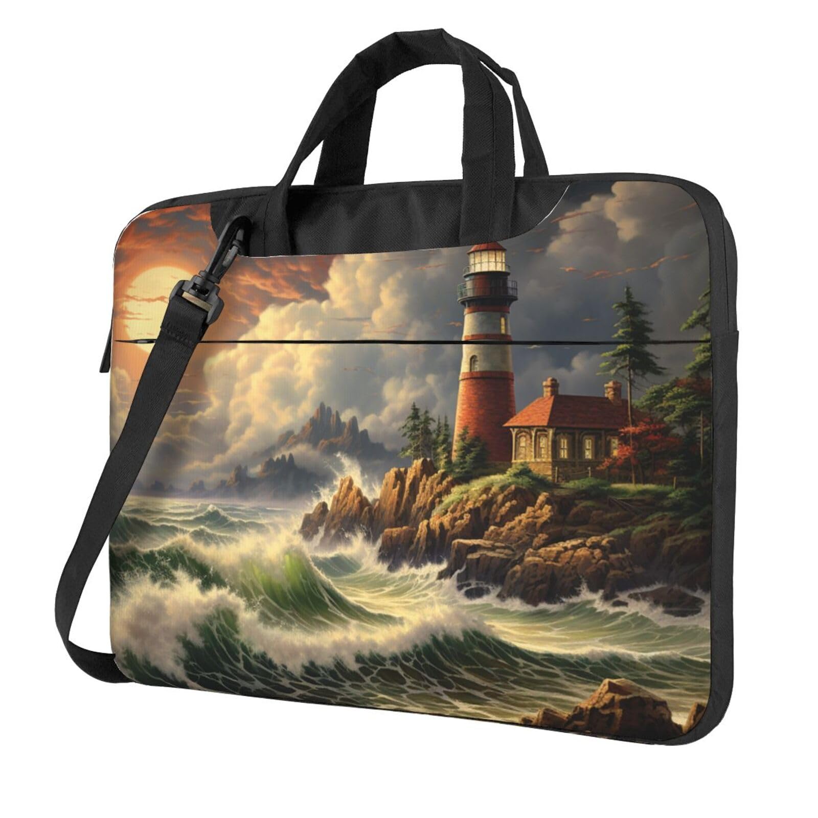 Sac bandoulière ordinateur portable à motif vague et phare pour homme et femme - 8