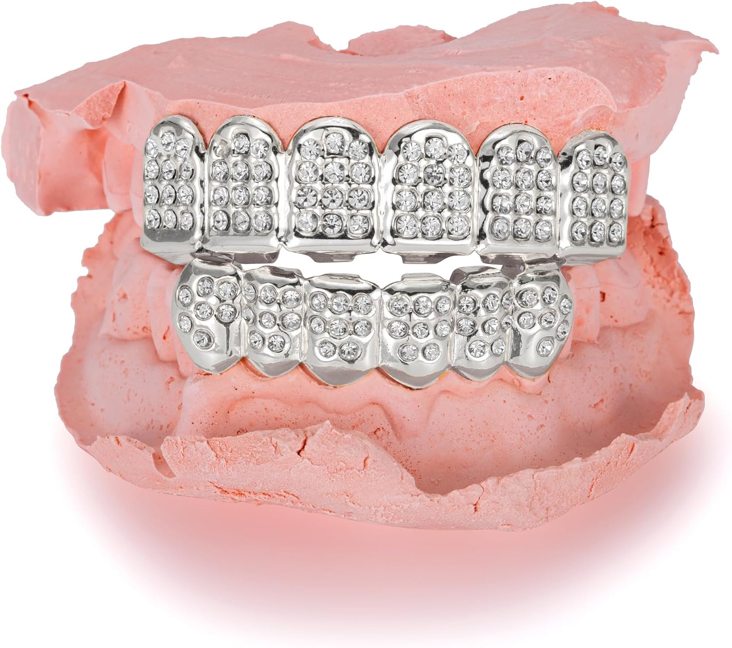Set de grillz de oro y plata para dientes de 6/8 para hombres y mujeres, placas de dientes bañadas en oro de 14 quilates, accesorios para disfraces de Halloween miniatura 1