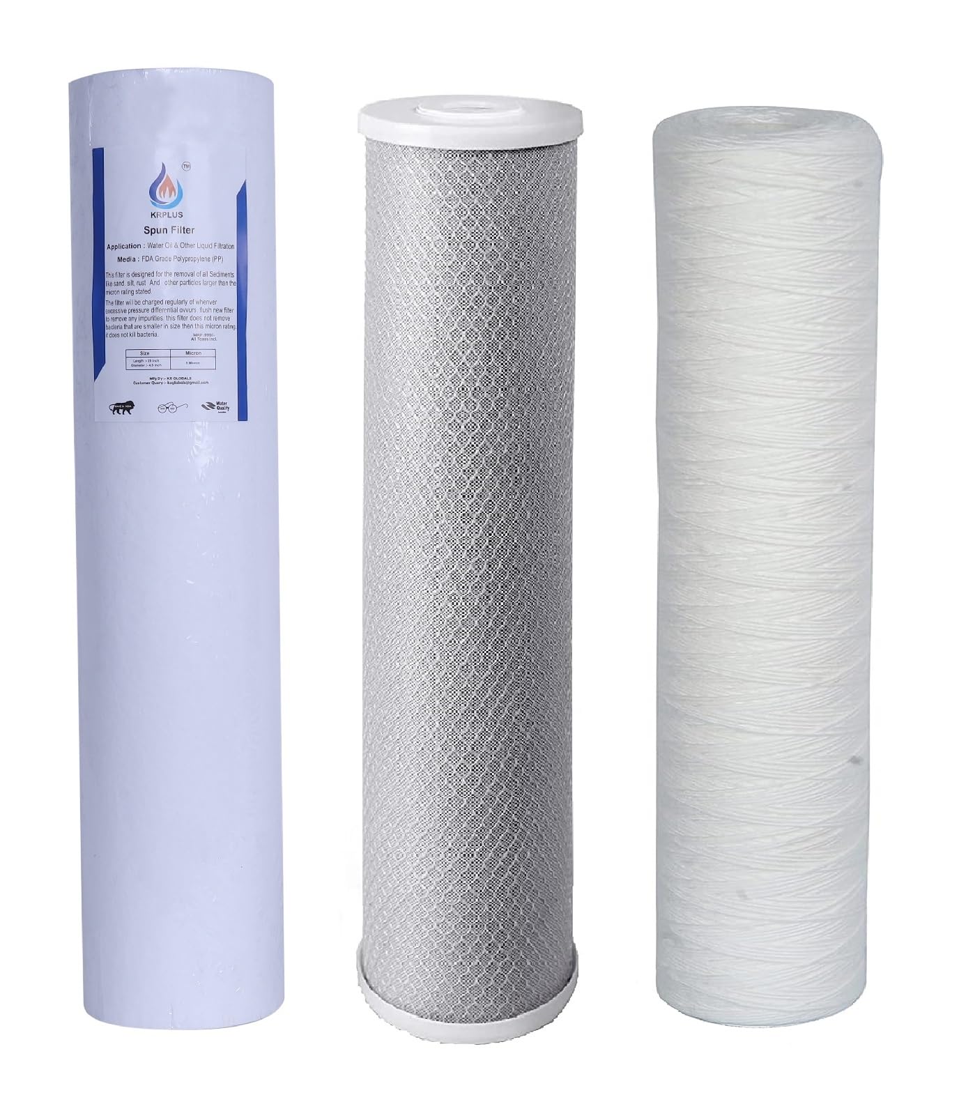KRPLUS® 20" x 4.5" Jumbo Spun Filter, CTO Carbon Block & Wound Thread Replacement Water Filter Cartridges Set Of 3-image-24
