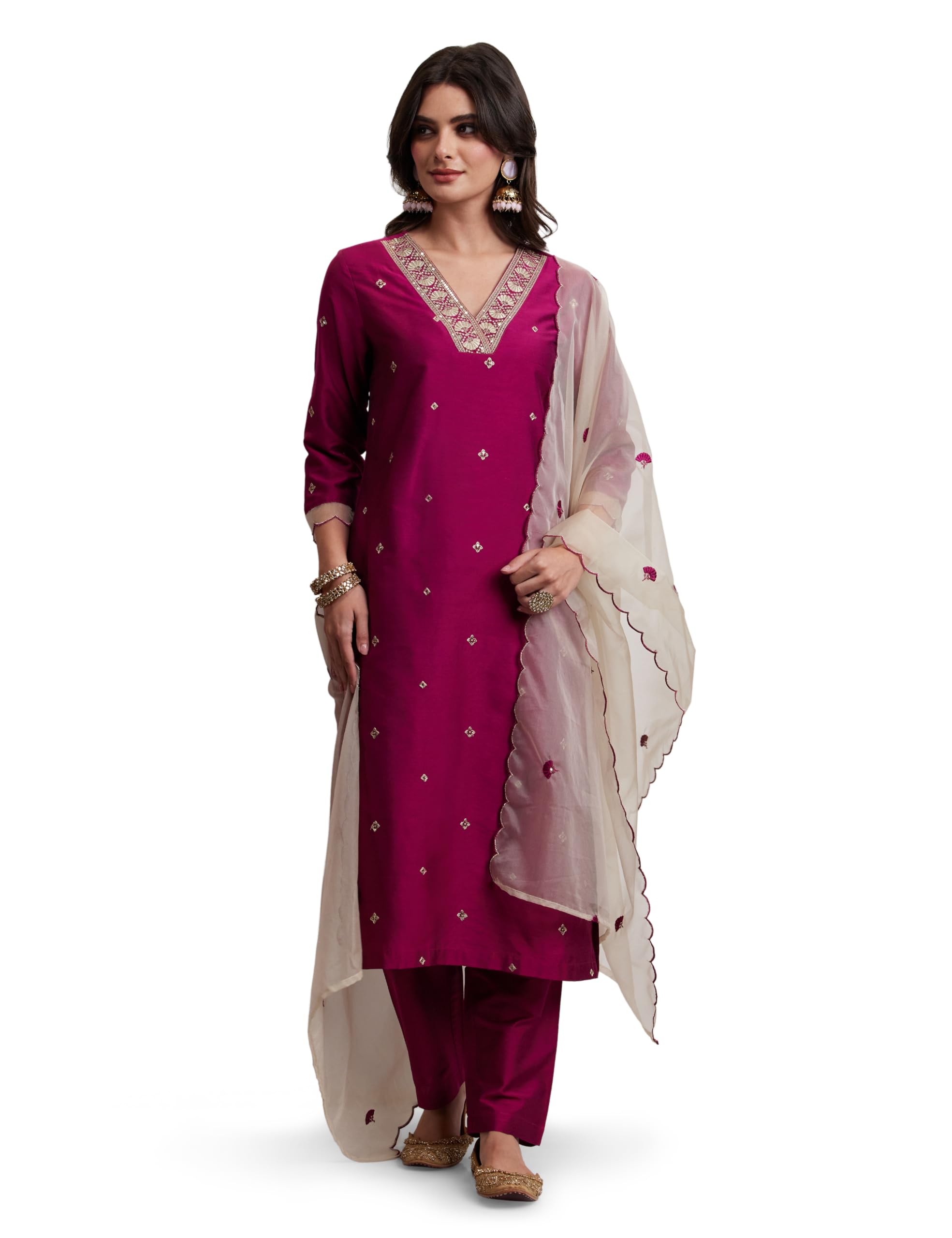 amazon brand - myx Women's Embroidered Kurta Pant Set with Dupatta | Salwar Suit Set (Available in Plus Sizes)-picture-13