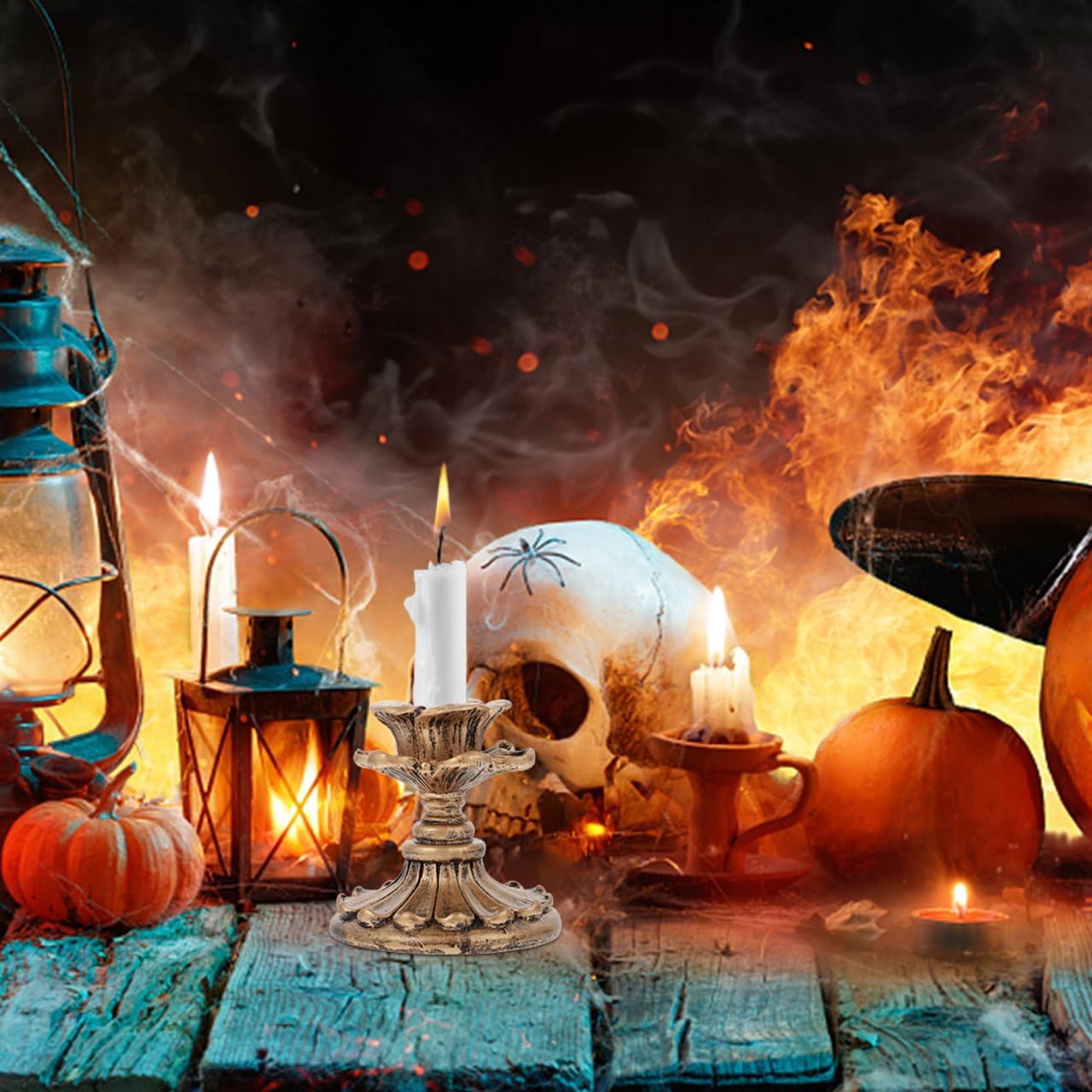 Vintage Candle Holder, 2.99in Resin Gothic Taper Candle Holder, Floral Decorative Brass Candlesticks European Style Home Decoration for Wedding Party Anniversary Table Fireplace - Image 6