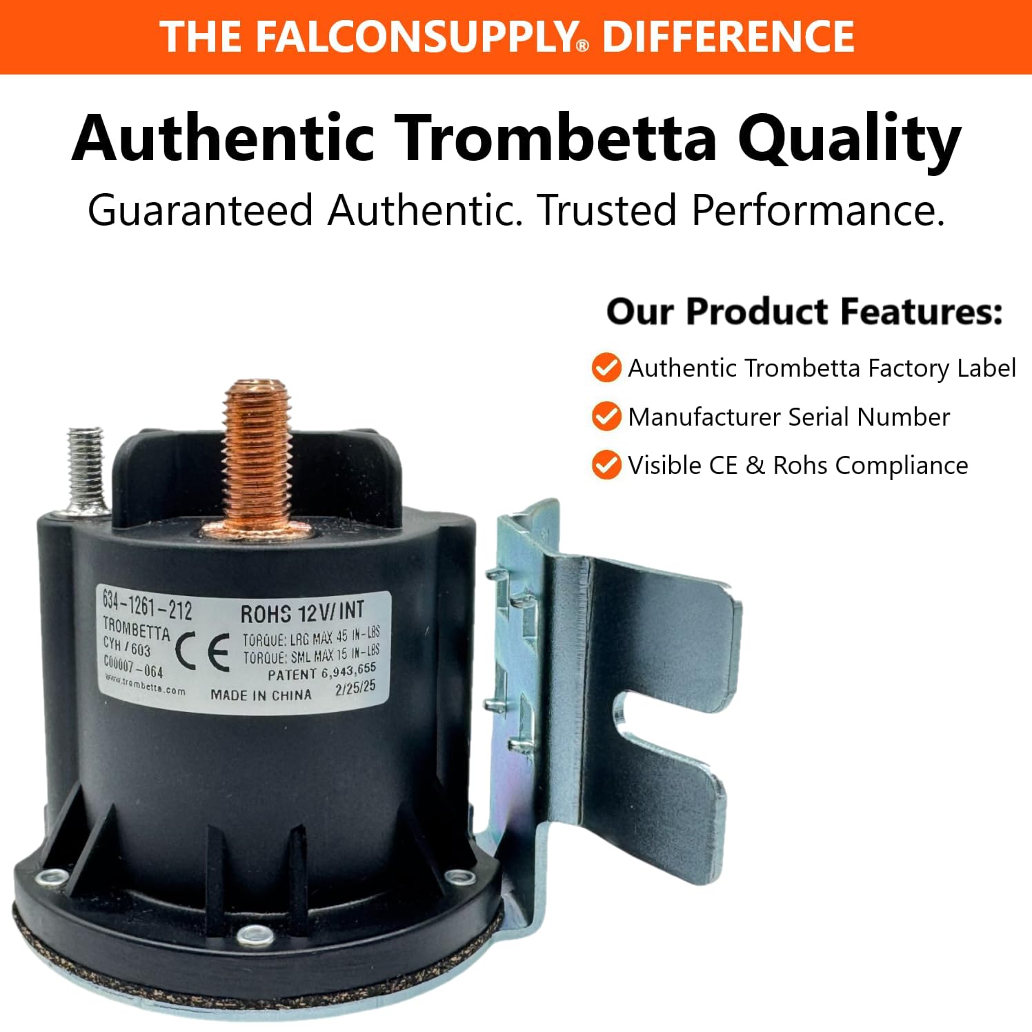 FalconSupply Genuine Trombetta 634-1261-212 12V Solenoid Switch Relay Kit, Replaces Monarch Bucher K17757, Maxon, Waltco, Fenner. Compatible with KTI Dump Trailer Hydraulic Pump, Liftgate, Snow Plow