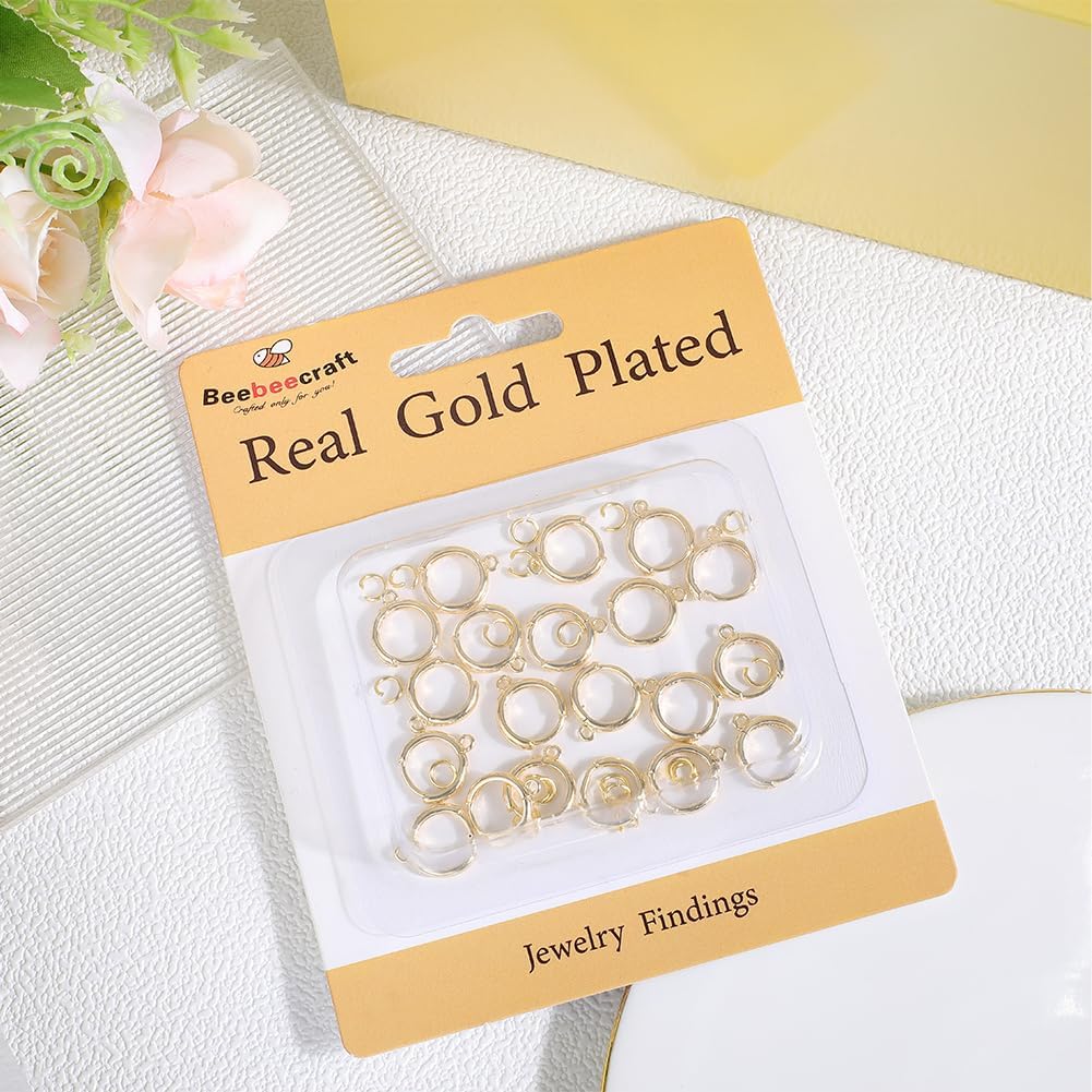 Beebeecraft 1 Box 20Pcs Real 18K Gold Plated Huggie Hoop Earring Hooks Round French Hook Earring Wires with Loop and Jump Rings Dangle Leverback Earring Findings for Jewelry Making Supplies DIY Crafts - Image 6