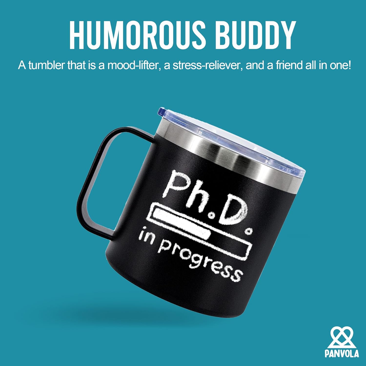 Panvola PhD in Progress Future Dr Doctor Student Graduation Gifts Insulated Coffee Cup 14oz With Handle And Lid 304 Stainless Steel Camping Travel Mugs- Black - Image 2