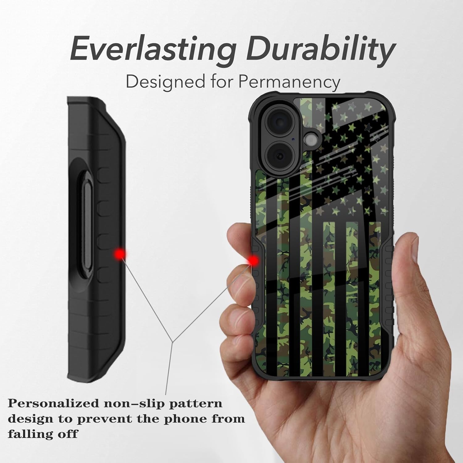 Compatible with iPhone 16 Case Army Green Camo American Flag Design for Men Boys [Shockproof Bumper] [Anti-Scratch] [Anti-Slip] Heavy Duty Protection Cover for iPhone 16 - Image 4