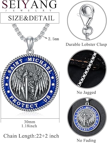 Miniatura 2 de Seiyang Collar con colgante de plata de ley 925, San Miguel, San Cristóbal, San Benito, San Florián, San Juda, San Rafael, Virgen María, amuleto