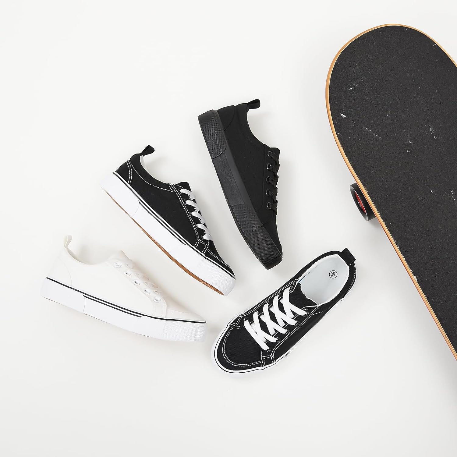 Uoidru Canvas Shoes for Women White Tennis Sneakers Womens Black Shoes Casual Comfortable Low Top Skateboard Fashion Sneakers - Image 8