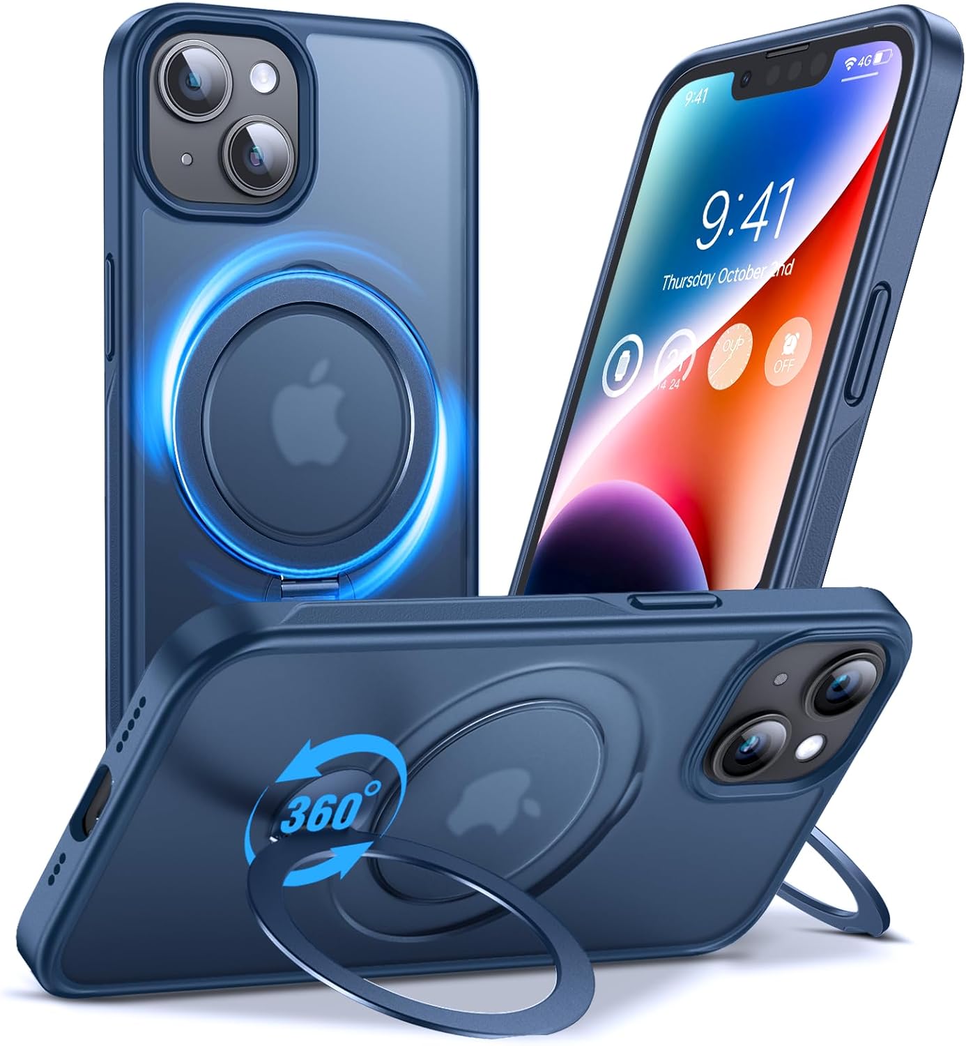 Anqrp 360° All-in-ONE Stand Case for iPhone 14/13 Case with Rotatable Magnetic Kickstand Ring Holder, Compatible with MagSafe, MIL-Grade Shockproof iPhone 14/13 Phone Case Cover, Blue