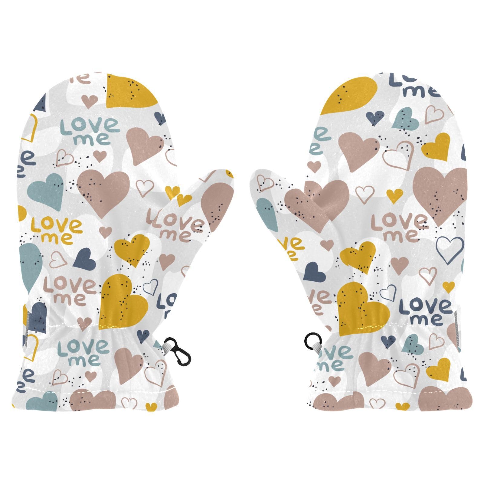 Kids Winter Gloves Mittens Valentine’s Day Hearts Retro Love Cold Weather Outdoor for Girls Boys Warm Mittens 4-6 Years