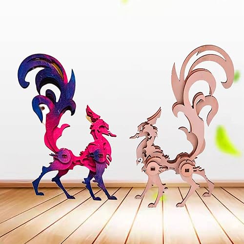 Miniatura 7 de Rompecabezas 5 en 1 de madera 3D de animales para adultos, kit de rompecabezas pintable para decoración del hogar y alivio del estrés