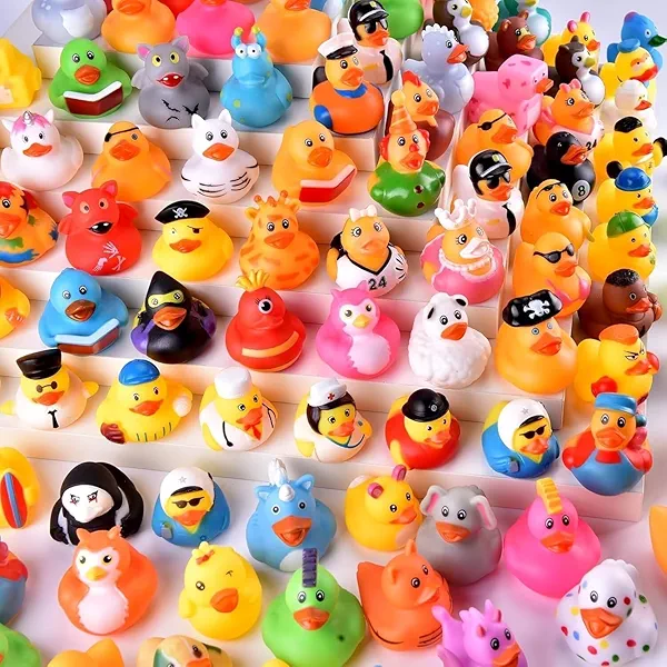 55 Packs Rubber Ducks in Bulk Assortment Jeep Ducks for Ducking, Small Rubber Duckies for Toddler Baby Bath Toys Floater Duck Bath Pool Toys Kids Party Favors with Mesh Carry Bag