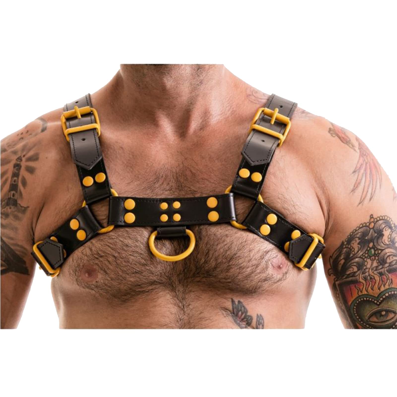 Harnais de Poitrine Lingerie pour Hommes Ceinture en Cuir PU Bretelles Réglables Sangles Métal Seins Ouverte Bandage avec Anneau à Boucle
