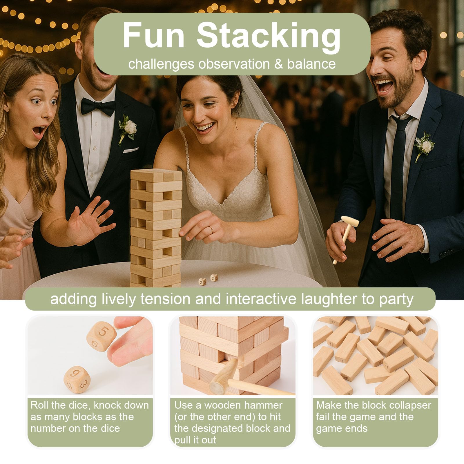 1DFAUL Set di 101 pezzi di mattoncini per feste di nozze da decorare, idee per feste di nozze per impilare, costruire e dipingere, adatto per feste per spose e sposi, anniversari, decorazioni e