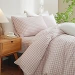 Gingham Duvet Cover Full Size Pink White Plaid Checkered Comforter Cover 3 Pcs Breathable Durable Washed Cotton Duvet Cover Set Grid Bedding Set