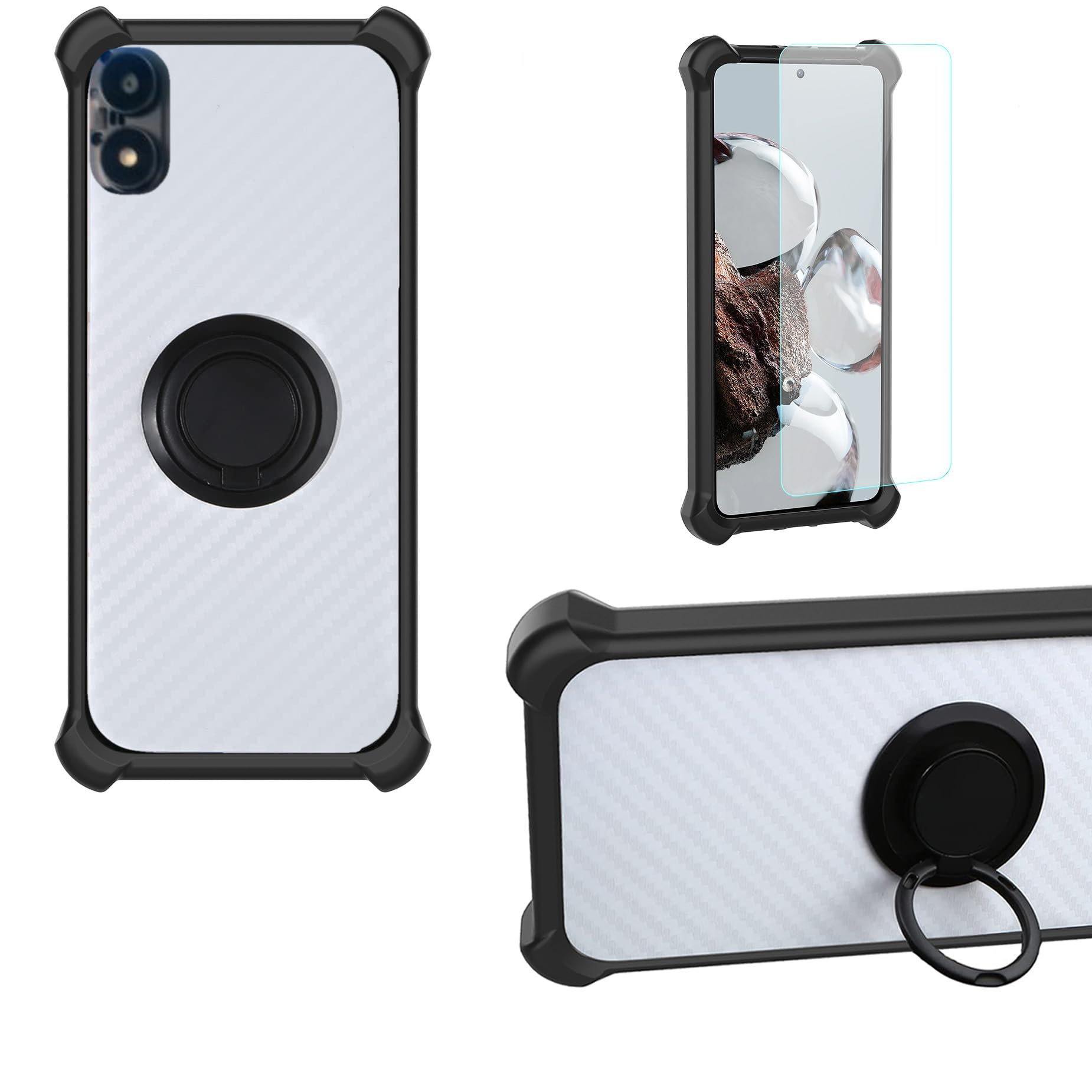 bojioderf Case Compatible for Foxx FOXXD A67L Phone Case Cover [with 1*Tempered Glass Screen Protector] PC + Silicone [360 Metal Ring, Magnetic Car