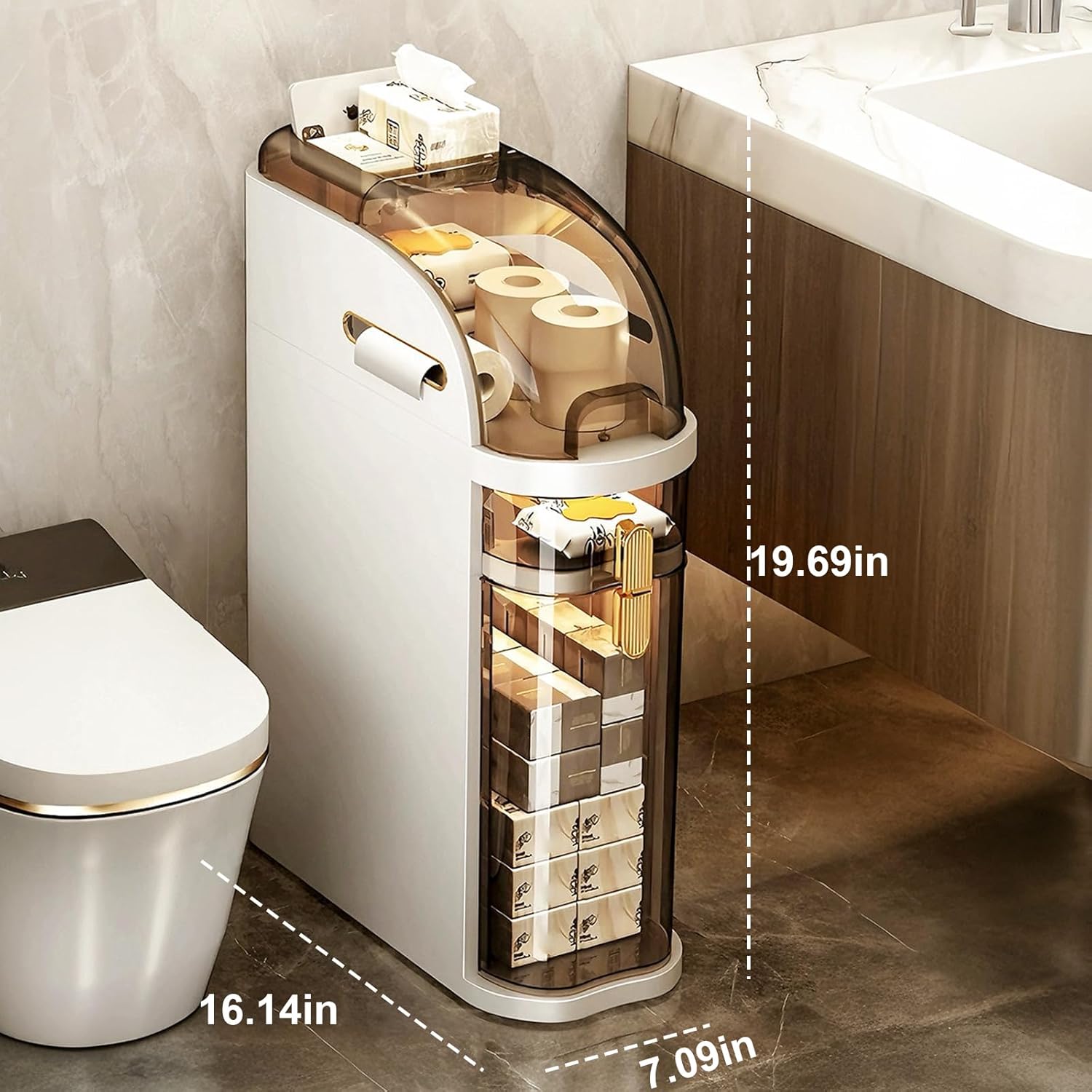 2-tiers narrow bathroom floor storage cabinet 7.1? plastic drawers organizer with tissue box and wheels slim waterproof bathroom cabinet for small kitchen laundry living room toilet gap 2tiers