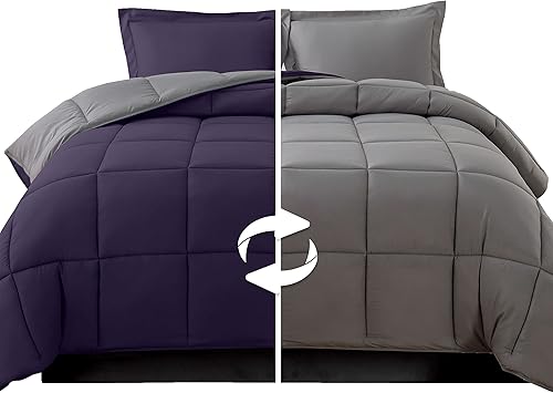 Elegant Comfort Juego de edredón reversible de 3 piezas, acogedor para todas las estaciones, alternativo de plumón suave, acolchado, cosido en caja,