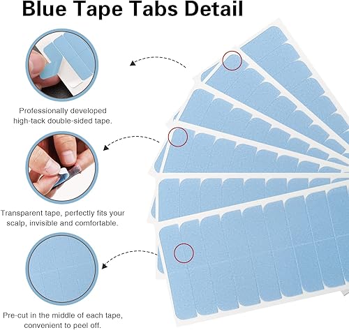 Miniatura 3 de Cinta de extensión de pelo de 72 piezas con pestañas de doble cara para reemplazo de 1.6in x 0.3in (72 unidades), color azul