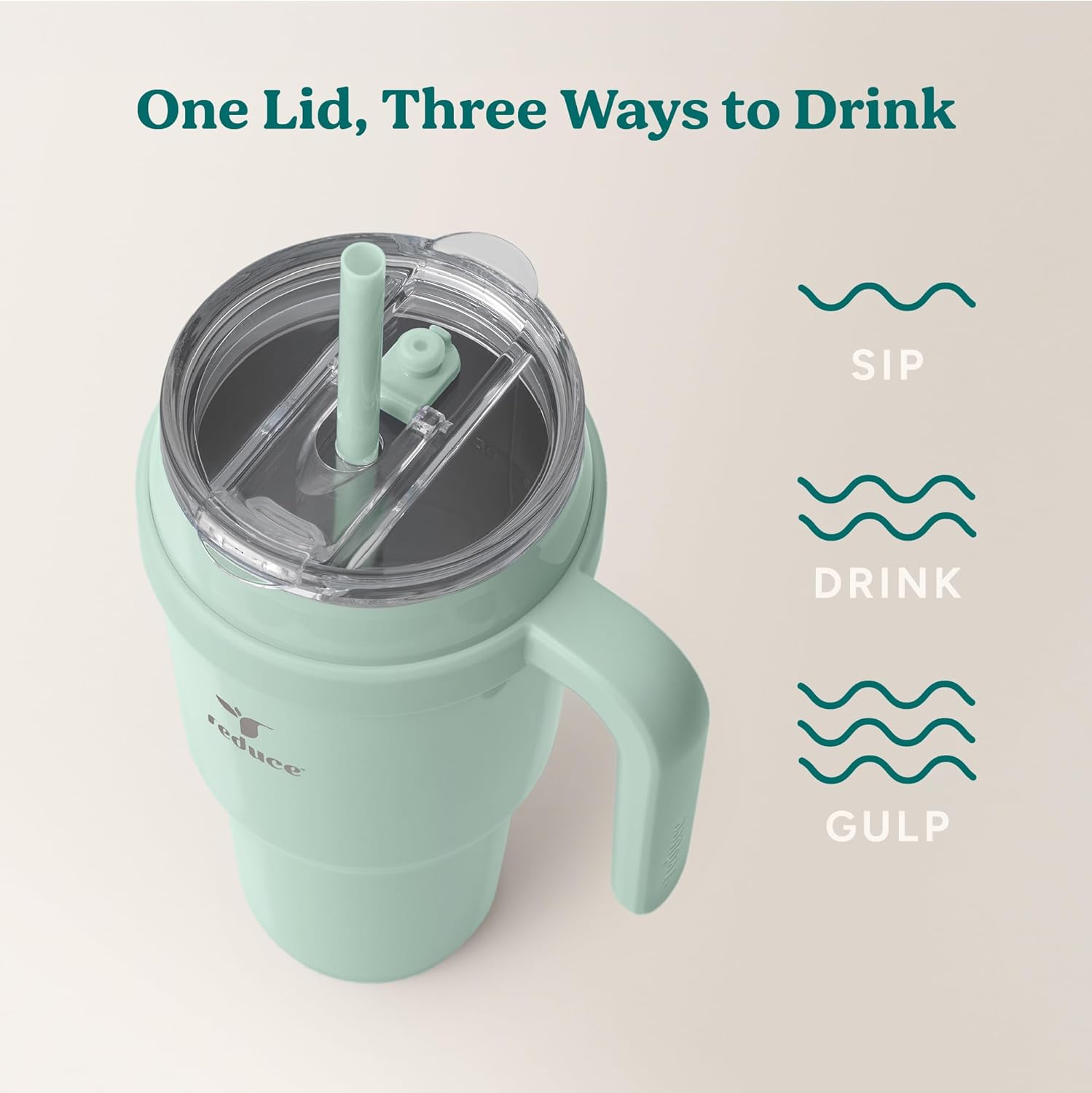 REDUCE Cold1 40 oz Tumbler with Handle - Vacuum Insulated Stainless Steel Water Bottle for Home, Office or Car, Reusable Mug with Straw or Leakproof Flip Lid, Keeps Drinks Cold All Day-Gloss Sea Glass - Image 5