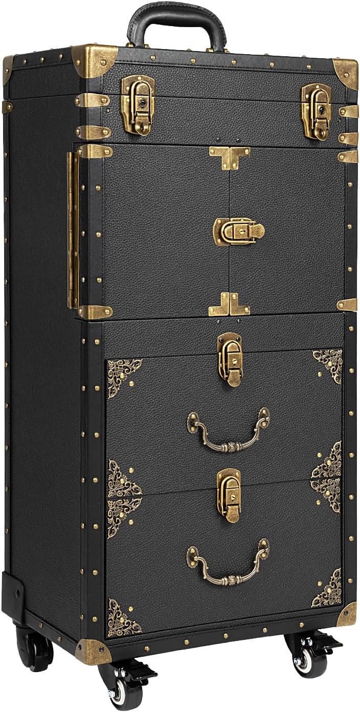 Beauty Salon Luggage, 3-Tiers Large Capacity Salon Trolley Cart with Universal Wheels, Dual Locking Trolley with Compartmentalized Pouch, Rolling Luggage Cart for Barber Stores Hairdressing Colleges