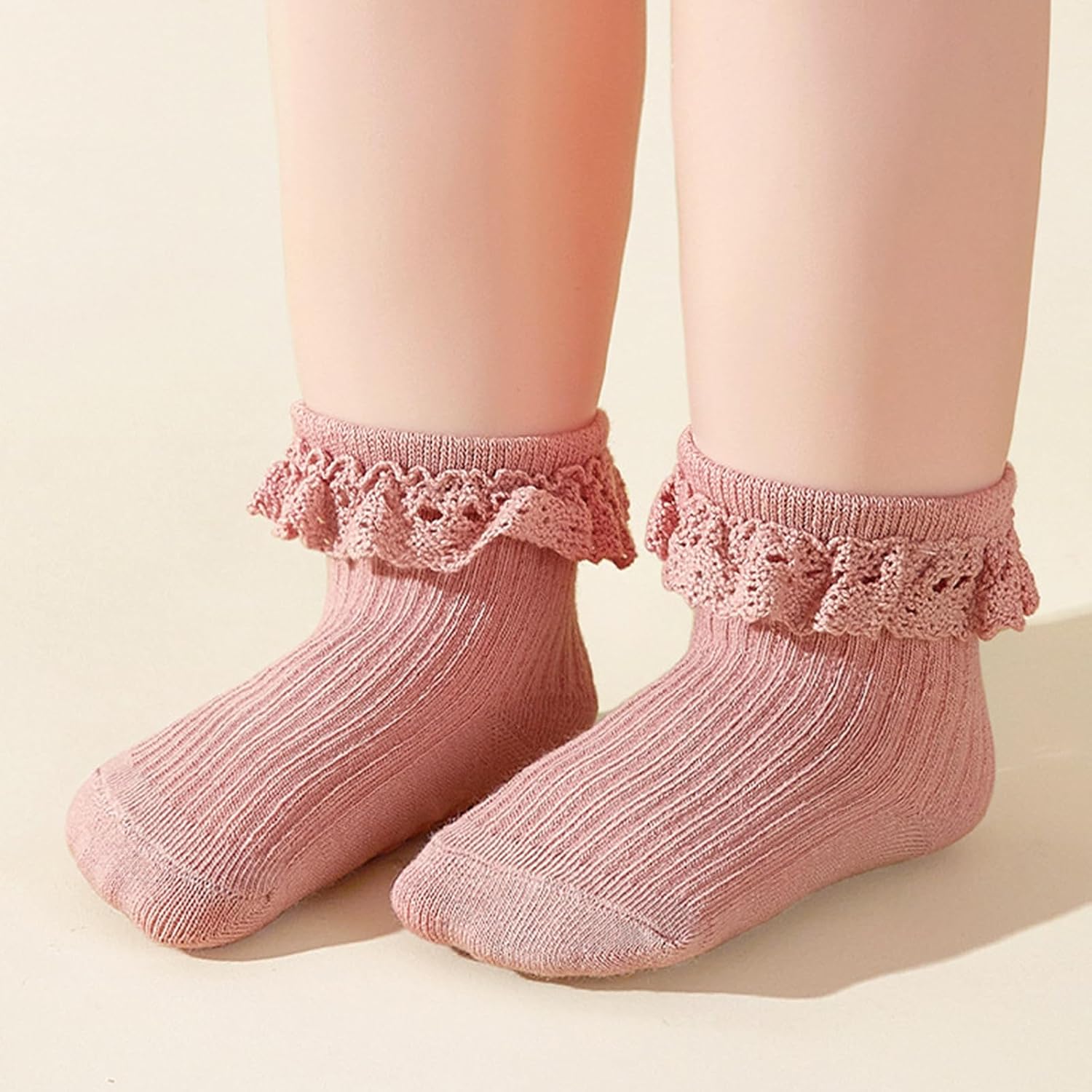 8 Pack Baby Girls Anti Slip Socks Toddler Frilly Ruffle Grip Ankle Cotton Socks for Infant/Newborn/0-2T