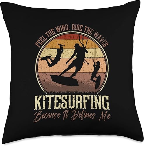 Miniatura 1 de Summer Kitesurf Apparel For Kitesurfers Retro Kitesurfing Feel The Wind, Ride The Waves Quote Throw Pillow, 18x18, Multicolor