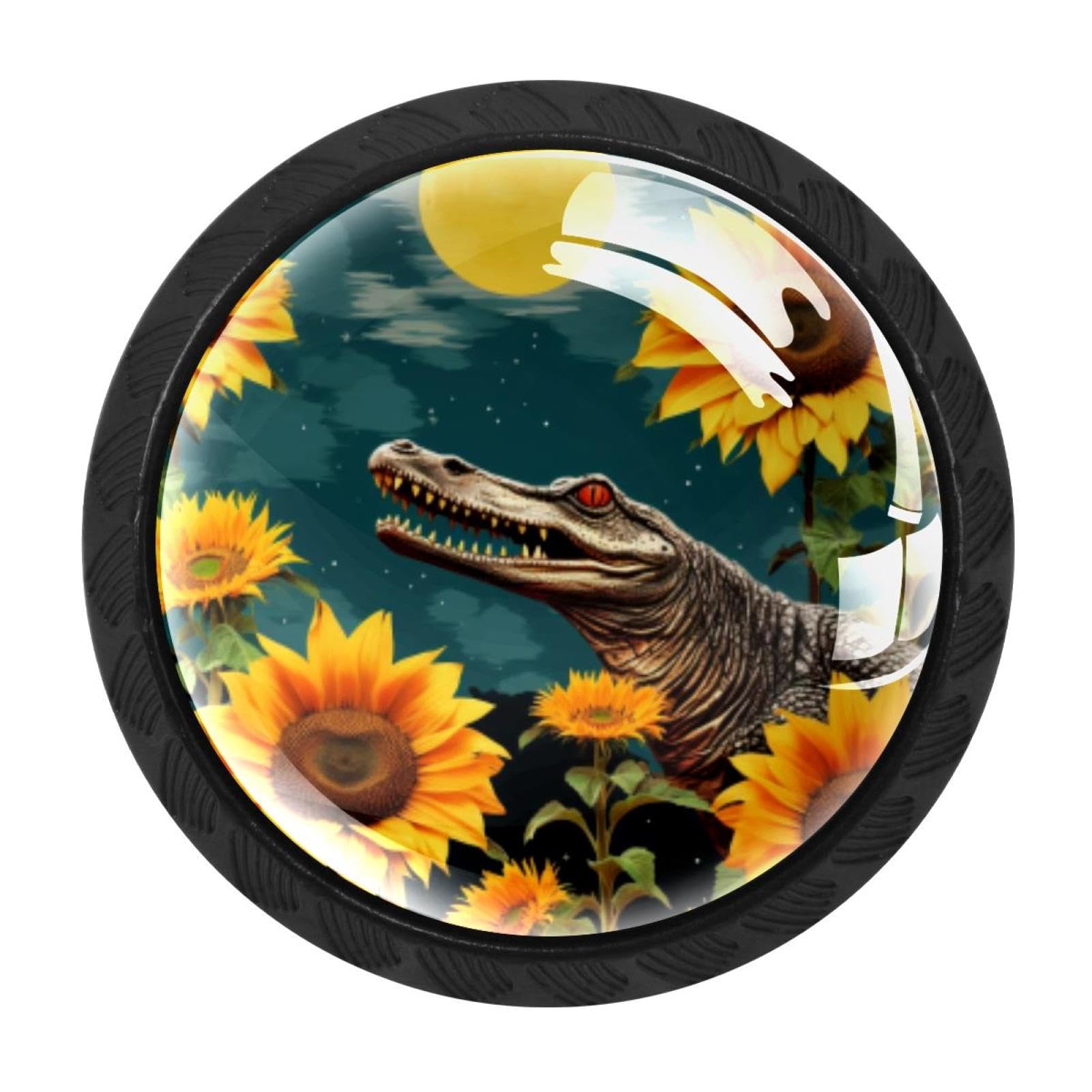 CHENZZZZ 4 Pieces Kitchen Cabinet Drawer Dresser Door Knobs Pulls Handles, Crocodile Starry Sunflower