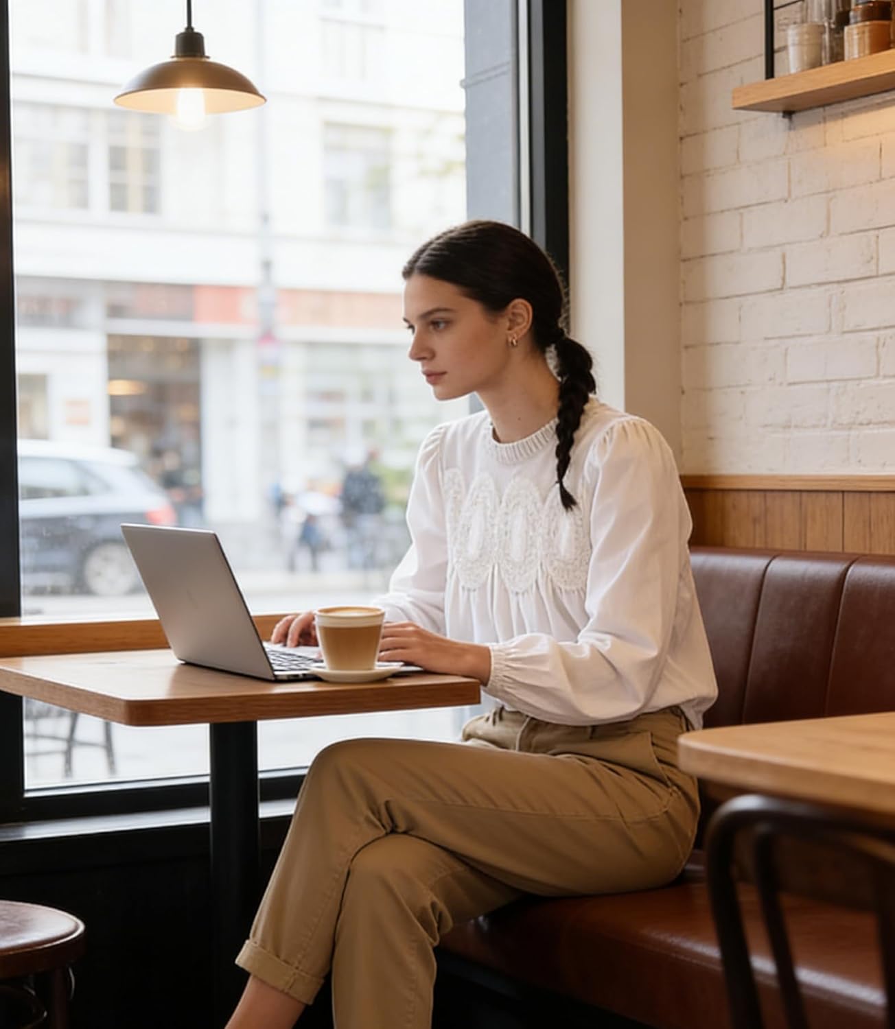 Women’s Lace Flared Blouse Poplin Mesh Long Sleeve Crew Neck Babydoll Top Elegant Loose Peplum Ruffle Swing Shirts - Image 6