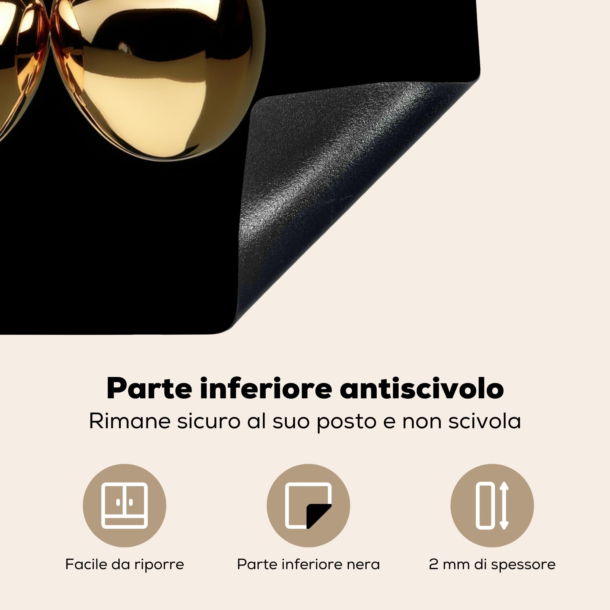 KitchenYeah© Protezione Piano Cottura Tappetino per Induzione 59x52 cm Cucina Proteggi Coprifornello Antiscivolo Ciliegie - Nero - Oro - Cromo