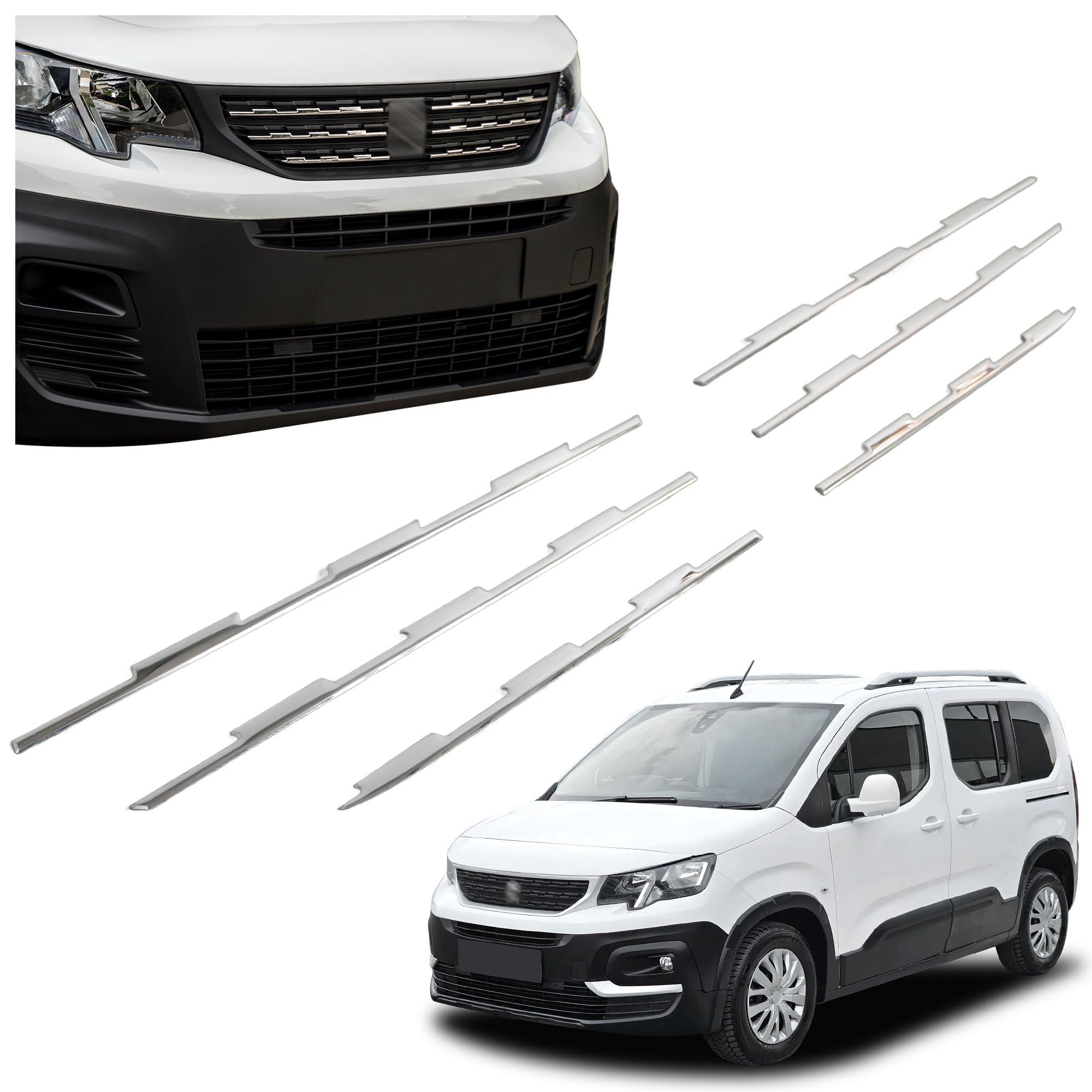CHROMEMASTER | Compatible con Peugeot Rifter 2018-2023 Molduras del Radiador Delantero; Rejillas para el Coche; Acero inoxidable Pulido | Nuevo, Atractivo Aspecto del Vehículo