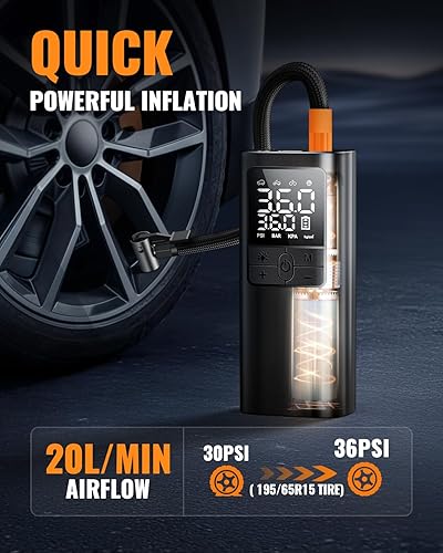 Miniatura 2 de Inflador de neumáticos, compresor de aire portátil, bomba de aire inalámbrica con medidor digital de presión de neumáticos, pantalla LCD dual