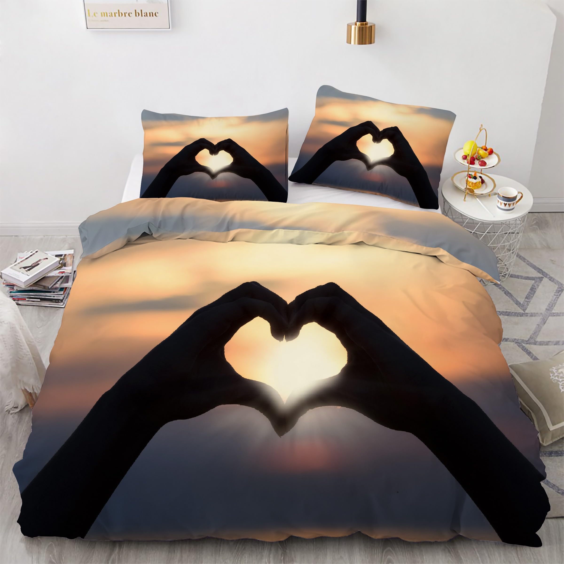 Housse de Couette 220x240 Parure de Lit Geste d'amour Microfibre Anti-Pli