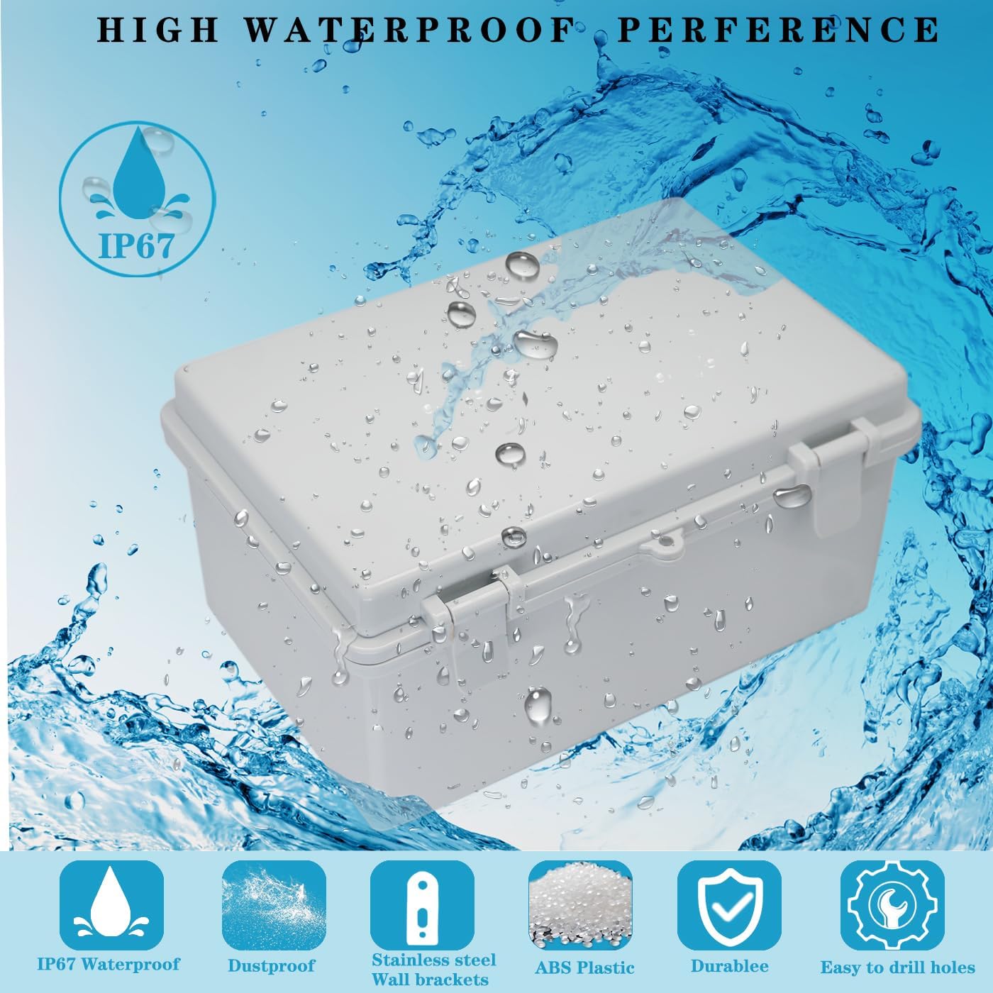 Waterproof Outdoor Electrical Box Junction Box Weatherproof IP67 ABS Plastic Enclosure Switch Router Project Box with Mounting Plate with Wall Bracket 2 Cable Glands Grey 11.4"x7.5"x5.5"