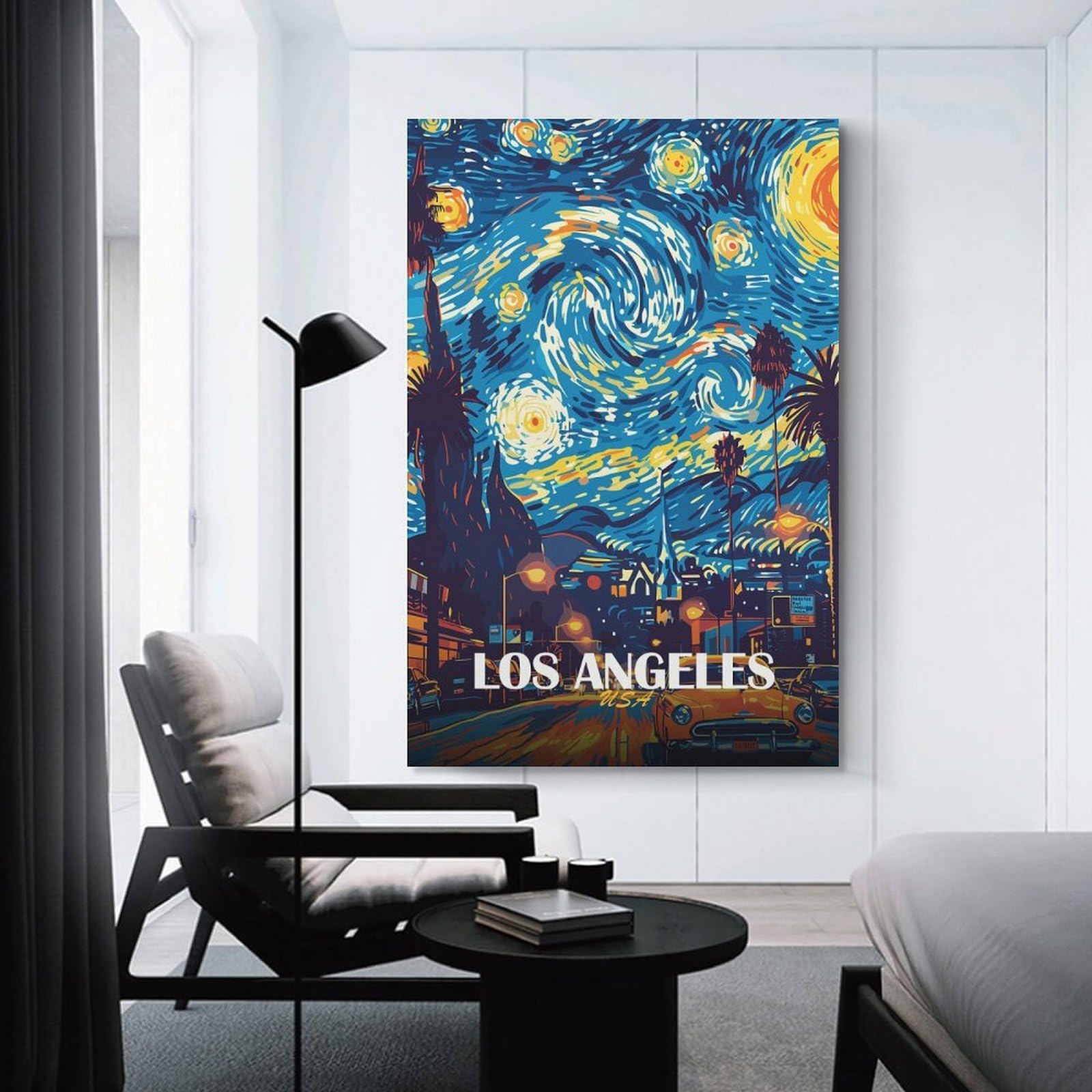 Junmoney Los Angeles Starry Night Art Canvas Wall Art 20x30inch(50x75cm), for Wall Displays, Bedrooms Or Room Updates, Ideal for Building A Coordinated Art Wall