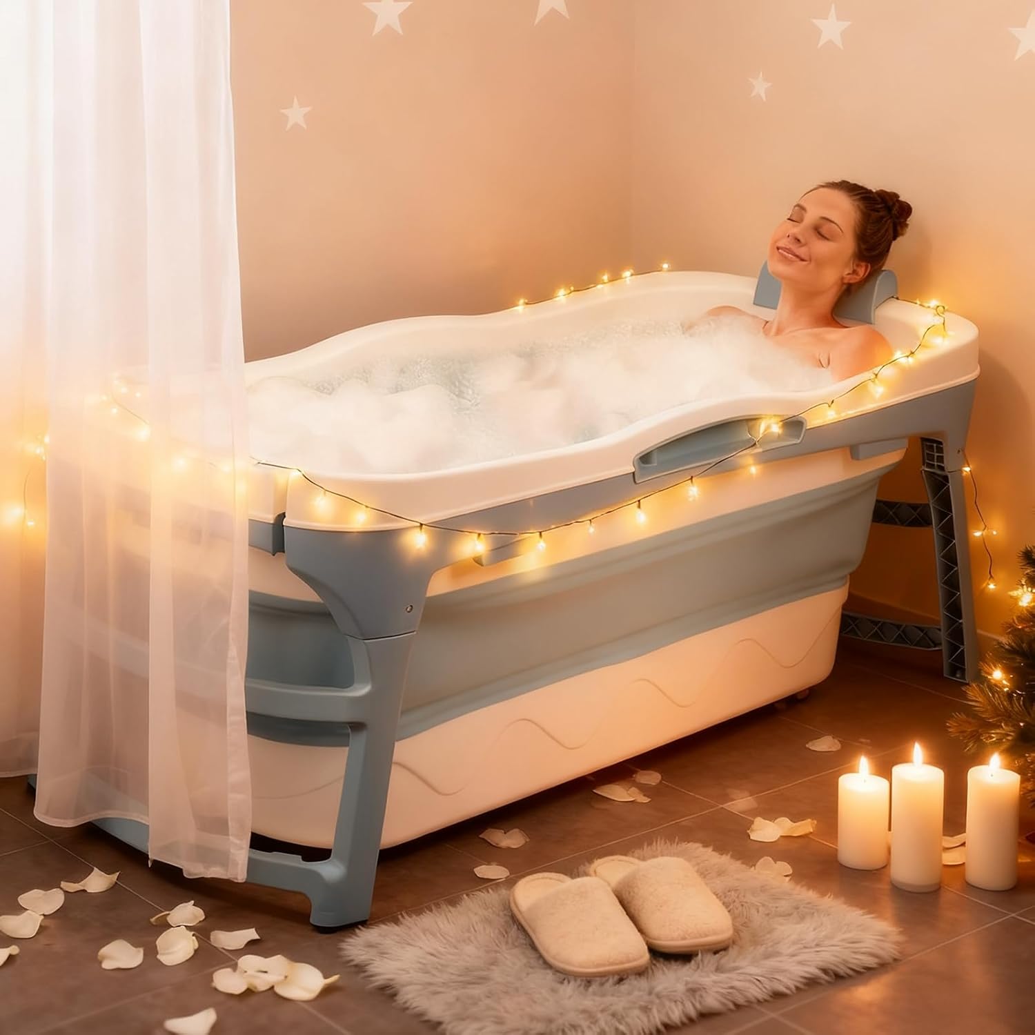 Portable Bathtub for Adult Ice Bath Tub For Shower Collapsible Bathtubs Foldable Large Portable Bathtub Adult Freestanding Bathtubs 50 Inch（US Fast Arrival）