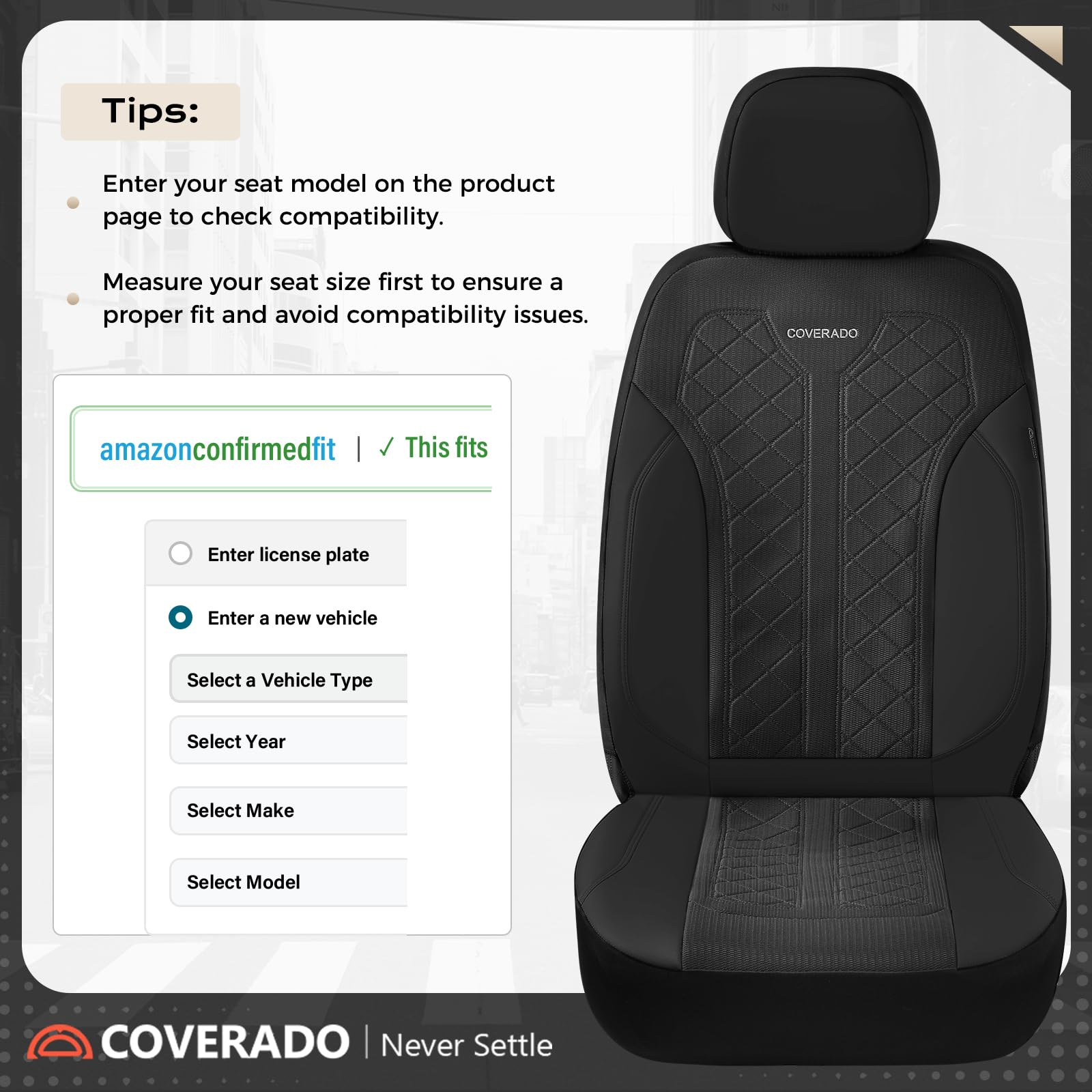 Coverado Fundas de Asiento delantero coche 2 asientos, Cubiertas de asiento Pareja delantera, Protectores de asiento transpirables de malla, Prueba de derrame, Ajuste universal para SUV, Sedan, Camión