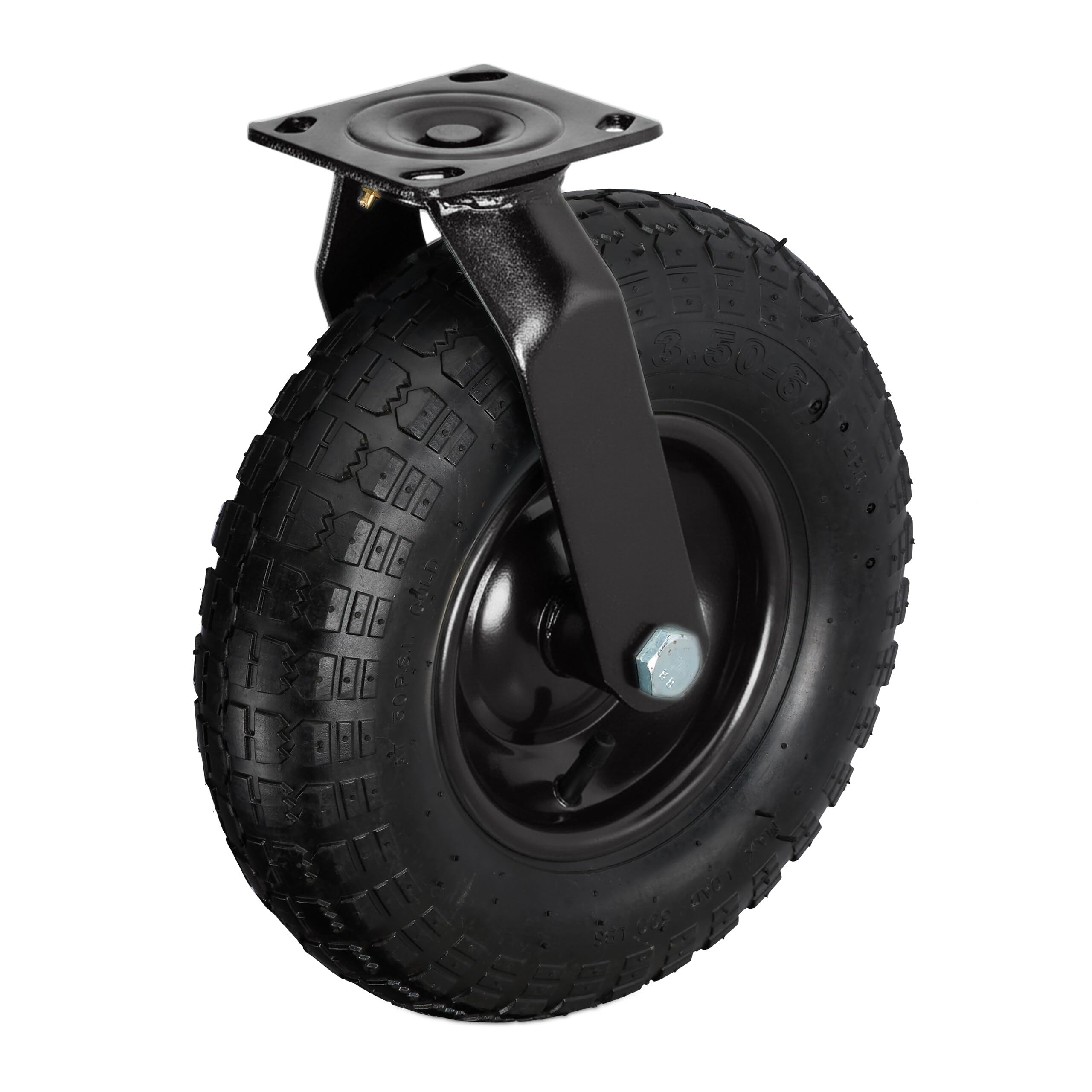 Relaxdays Swivel Castor with Pneumatic Tyre 3.00-4, Heavy-Duty Load, Mounting Plate, 120kg, Black, 39x30x34cm