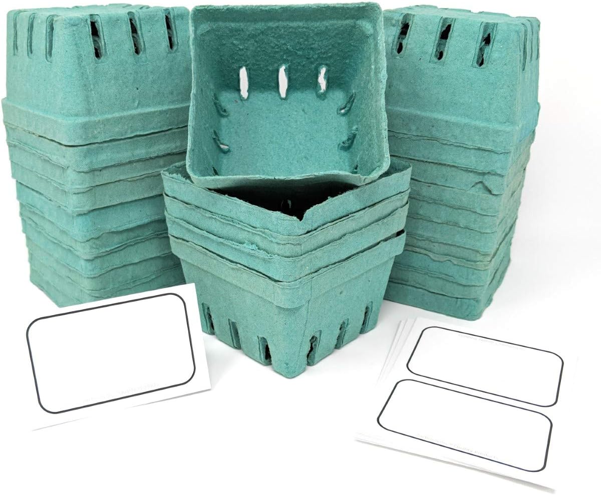 Zachronyms Farmers Market Baskets - Set of 15 | 1 Pint Berry/Produce Compostable and Biodegradable Pulp Baskets - with Tent Cards (8)