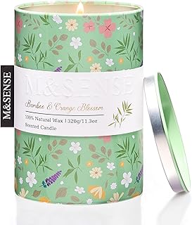 M&SENSE Bamboo Orange Blossom Scented Candle, Medium Jar Candle 11.3oz Natural Soy Wax for Home Scented, Floral Candles Gift for Spring Holiday, Up to 70 Hours Burning Long-Lasting Fragrance