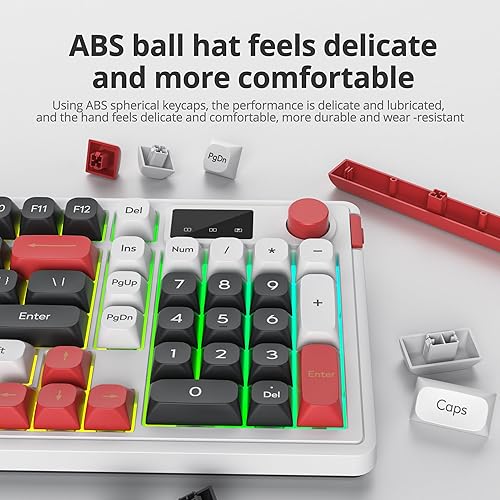 Miniatura 5 de Teclado 96% inalámbrico con teclado numérico y perilla, 3 modos con cableBluetooth 5.02.4G, 98 teclas, tapas de bola ABS, RGB silencioso, membrana