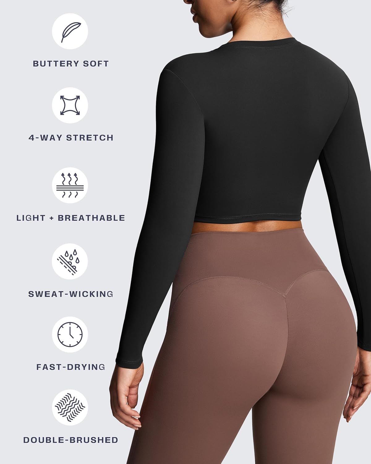 Aoxjox Long Sleeve Crop Tops for Women Classic Longline Workout Fitness Cropped T Shirt Top - Image 4