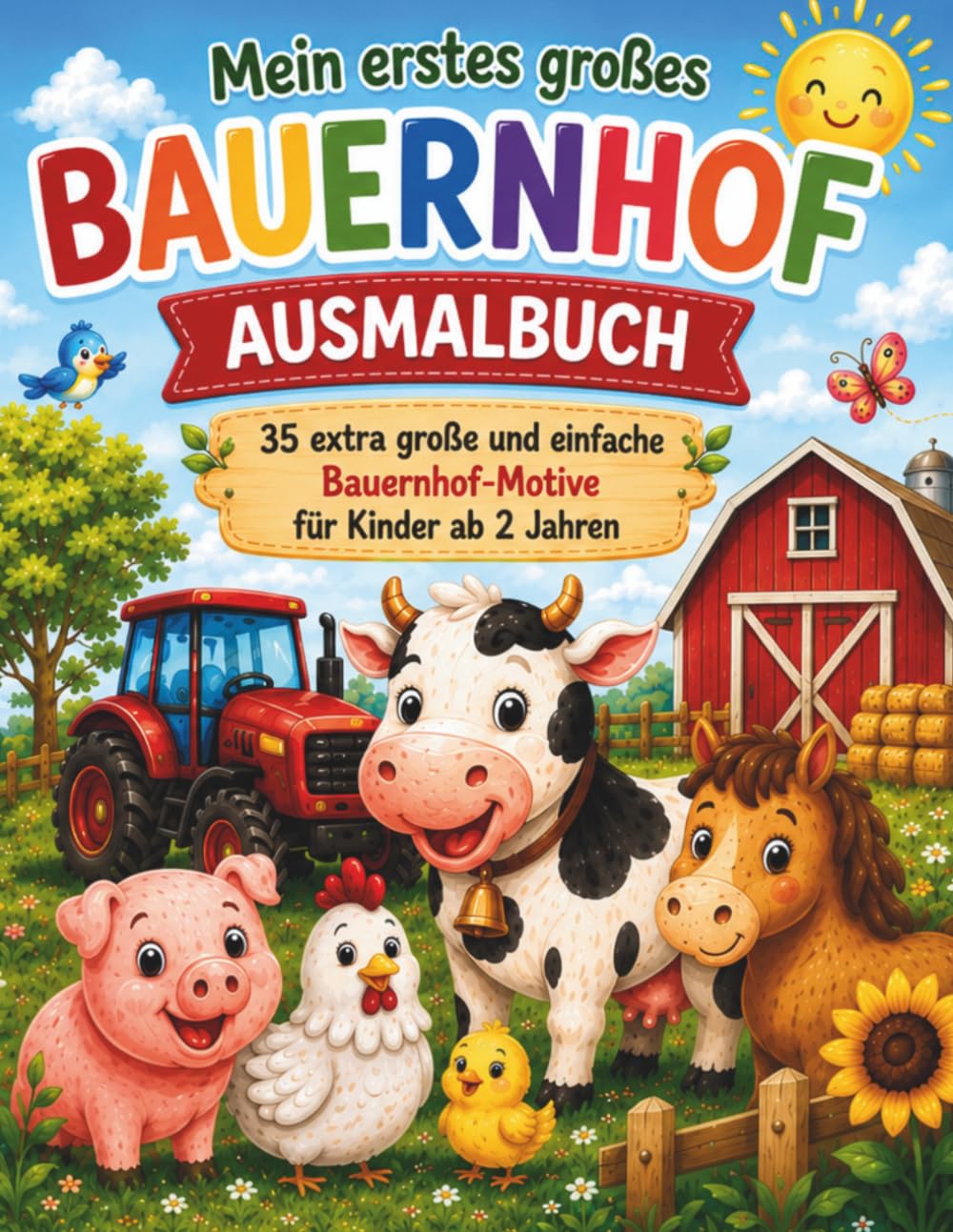 Mein erstes großes Bauernhof Ausmalbuch: 35 extra große und einfache Bauernhof-Motive für Kinder ab 2 Jahren