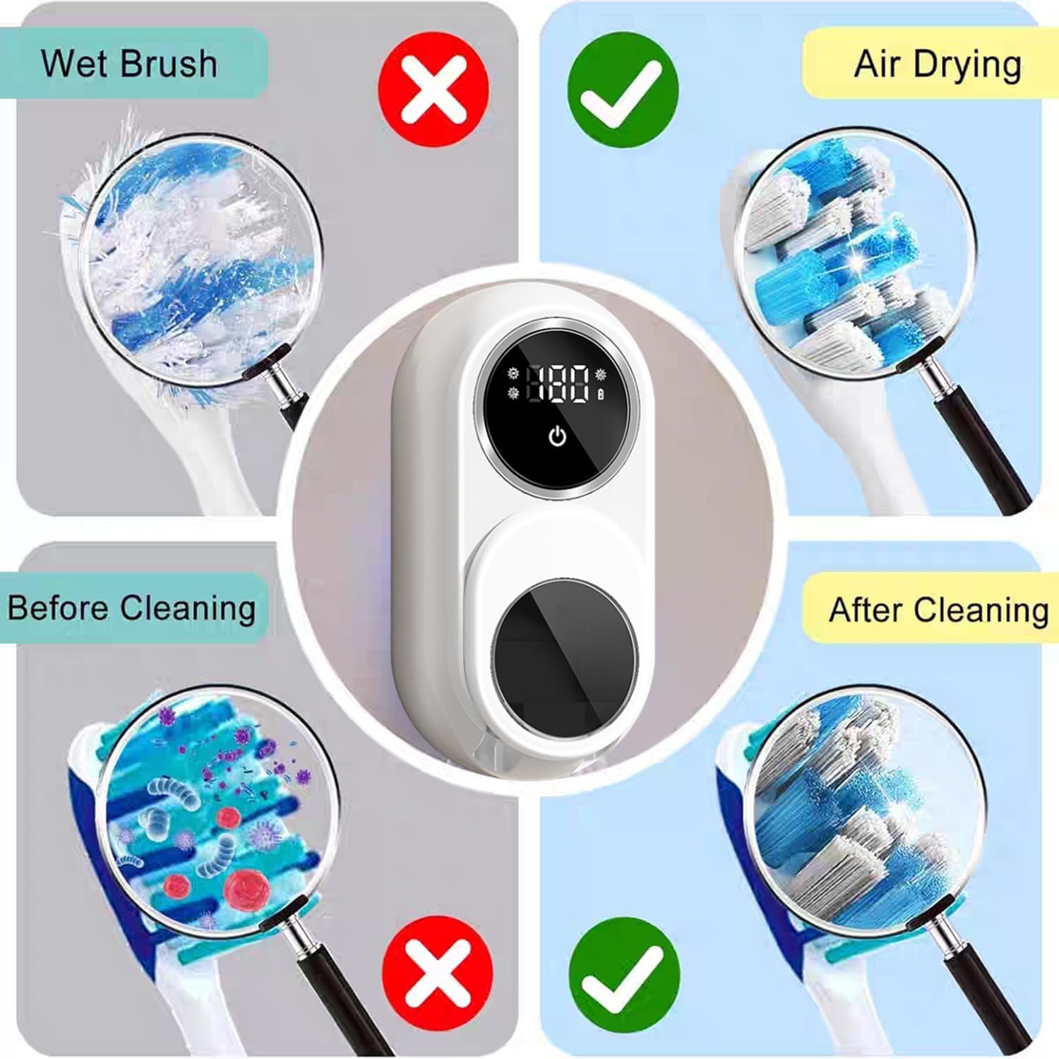 Toothbrush Cleaner & Toothbrush Holder, Cleaning and Air Drying, LED Smart Screen, Rechargeable Wall Mount Toothbrush Holder for Bathrooms - Image 7