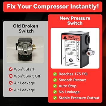 23474570 Pressure Switch for Ingersoll Rand, 135/175 PSI Pressure Switch for Ingersoll-Rand 3-Phase 2340 2475 2545 7100 & 7.5HP 1-Phase 2475 Air Compressors, 4-Port 1/4 FNPT, Built-In Unloader Valve