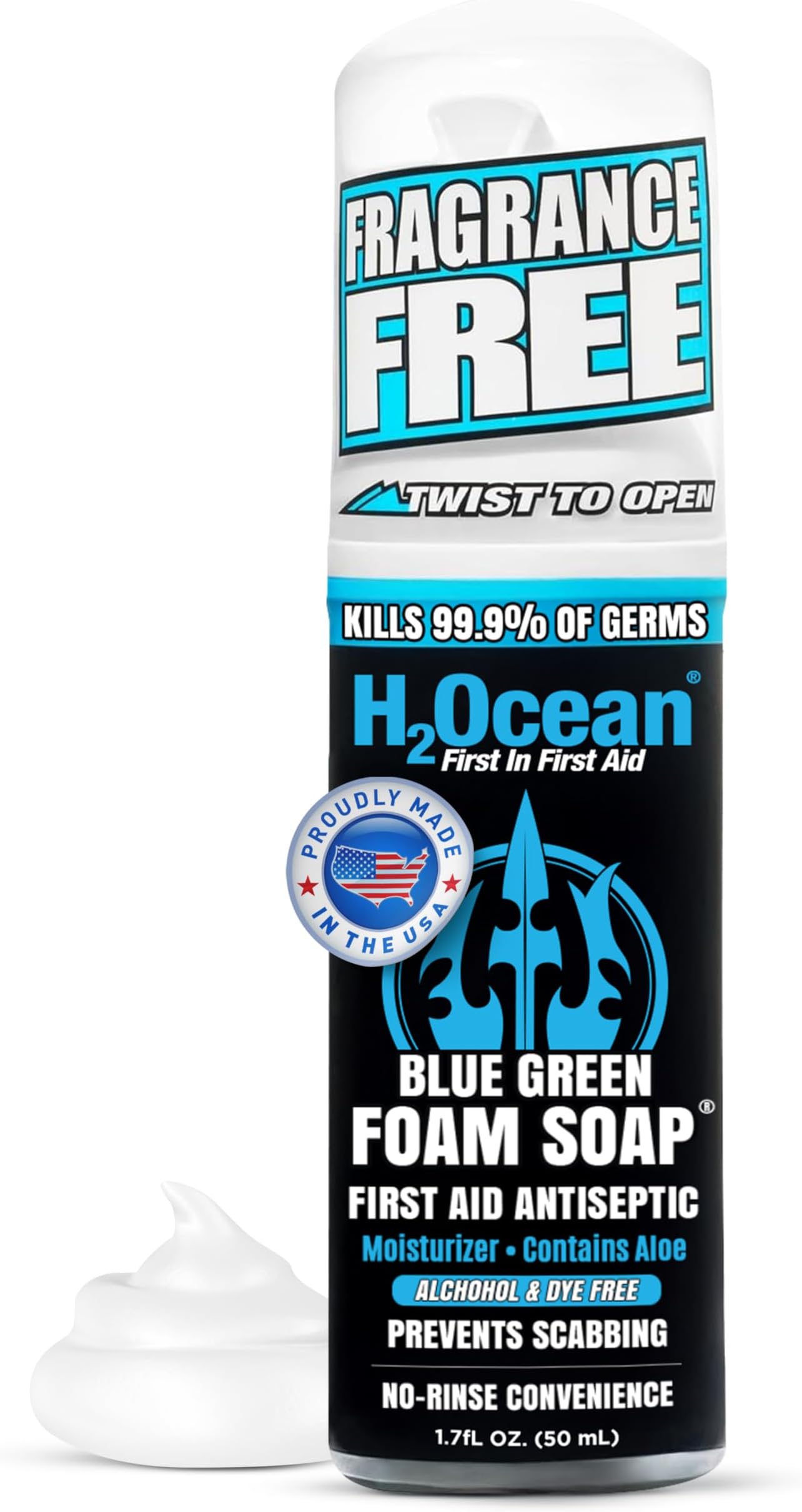 Blue Green Foam Soap - Tattoo Aftercare Cleanser, Travel Size Antibacterial, Unscented, with Aloe Vera, Moisturizing Care, Safe for All Skin Types, No Harsh Chemicals, Fragrance Free - 1.7 oz