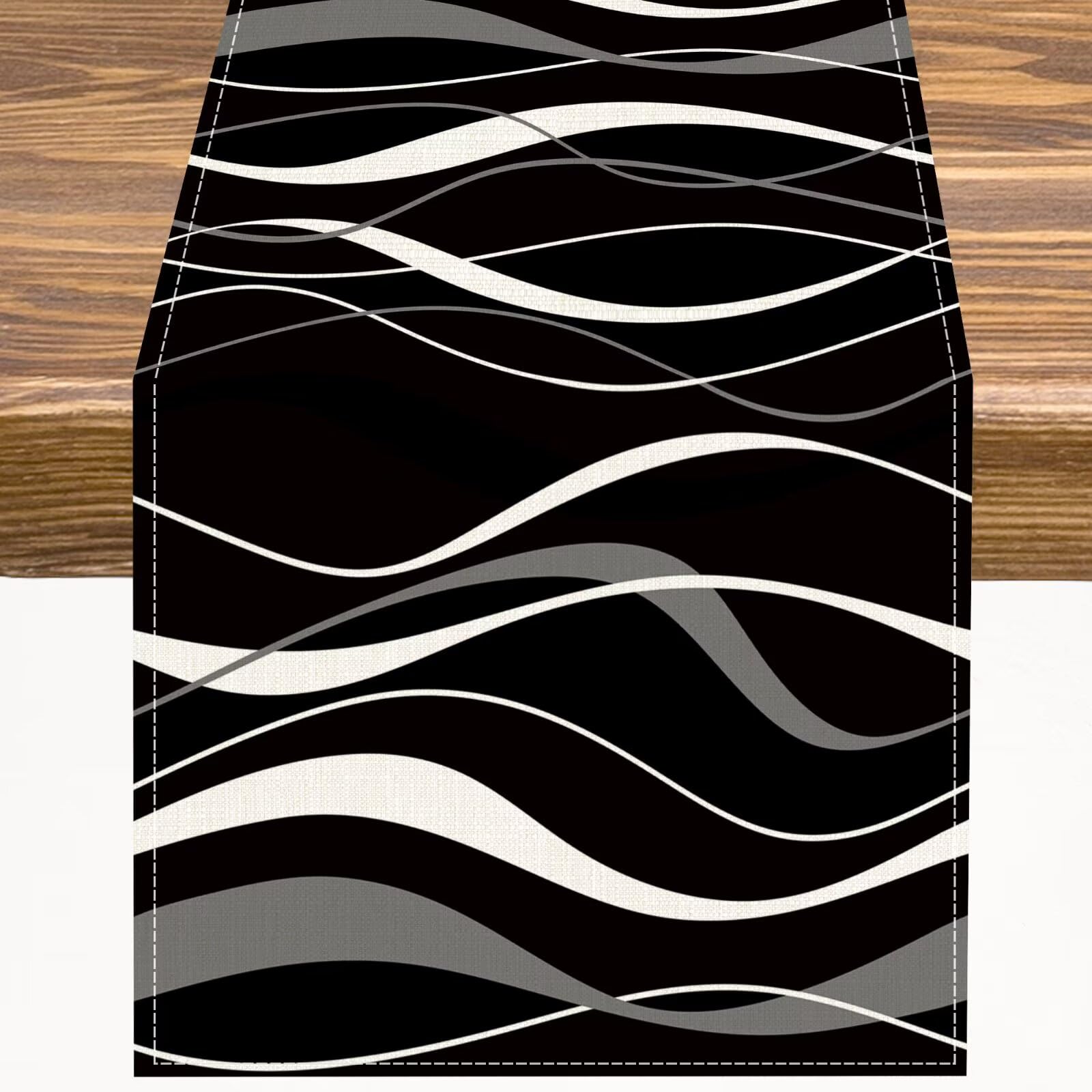 Black Table Runner Black and Gray Kitchen Dinner Runner for Indoor Home Living Room Party Dining Table Decoration 13"x36"