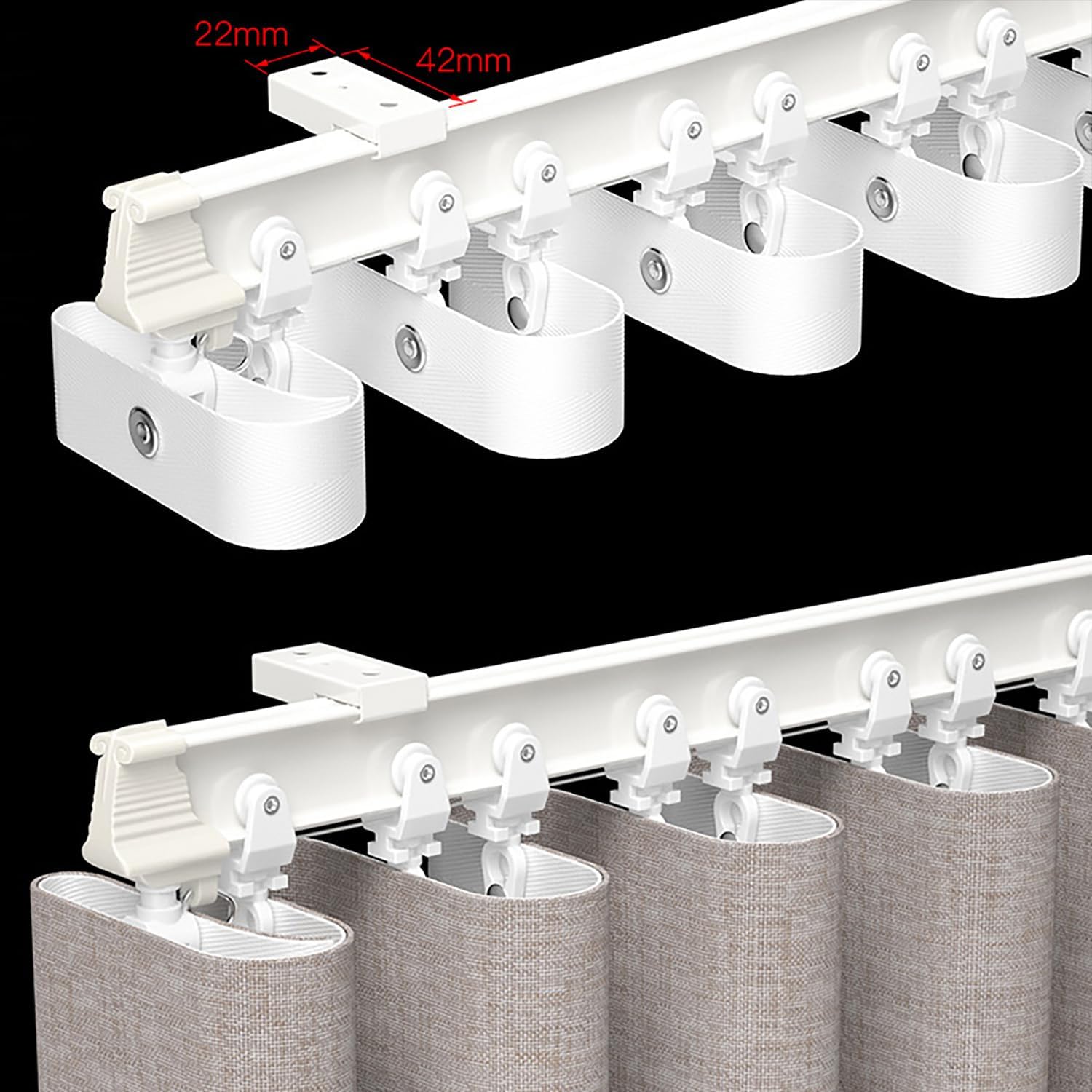 Ripple Fold Wave Curved Pole Bay Window Bendable Curtain Track Rail (300cm Ceiling Mount Single Row)