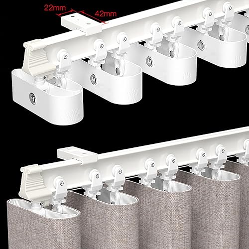 Miniatura 5 de Riel de cortina flexible para ventana de bahía de poste curvado de onda plegable (118.1 in de montaje en techo de una sola fila)