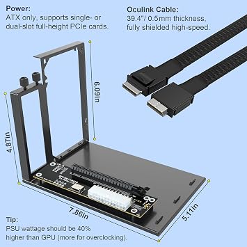 PCIe 4.0 x4 64Gbps eGPU Dock with 39.4in SFF-8611 OCuLink Cable, OCuLink SFF-8612 8311 to PCIe x16 External GPU Dock for Laptop & Mini PC, External gpu Enclosure Supports External Graphics Card