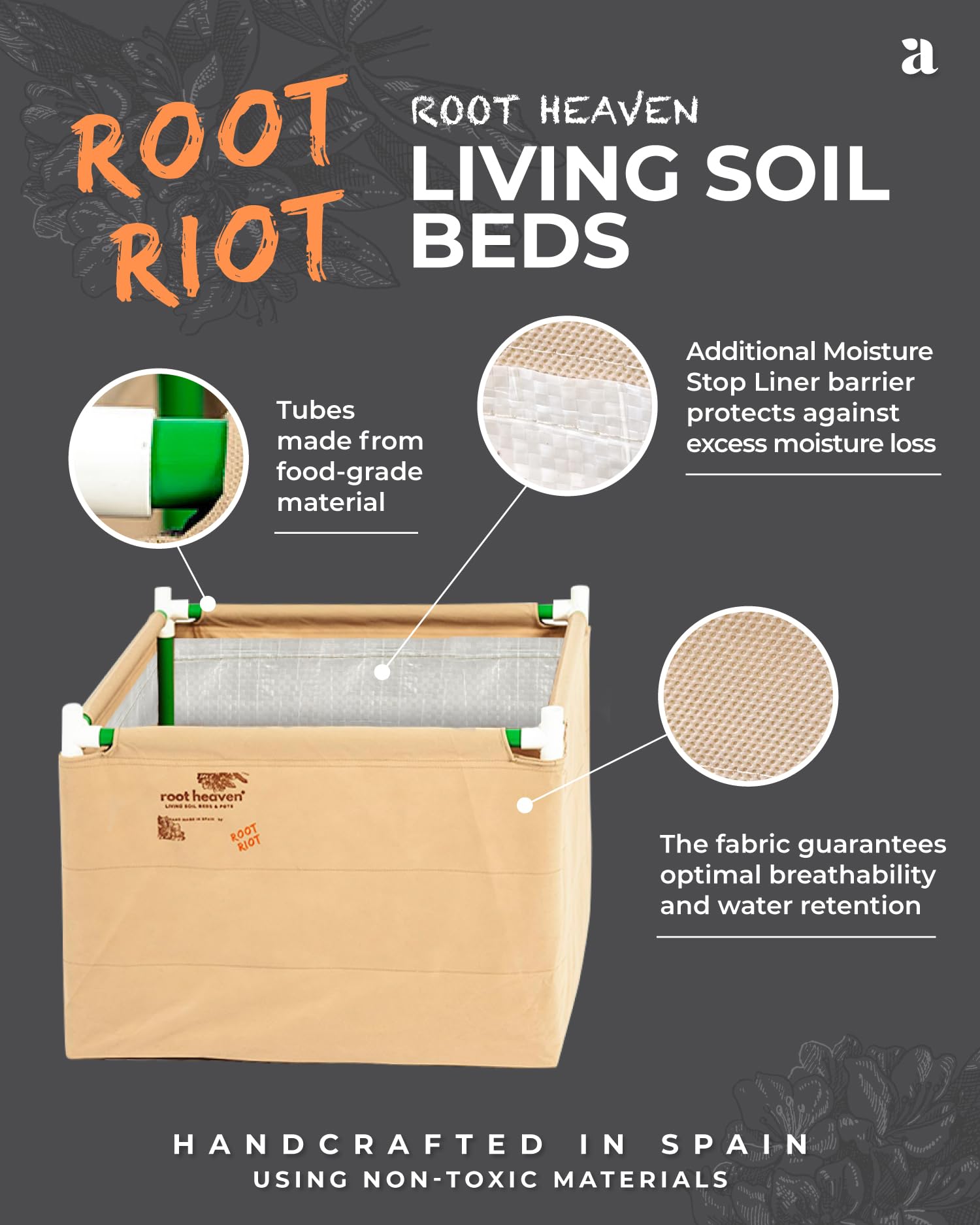 Root RIOT: Root Heaven Living Soil Beet aus 100% Polypropylen 70 x 70 x 50 cm für den Anbau von Cannabis - Optimale Wohlfühlbedingungen für Pflanzen